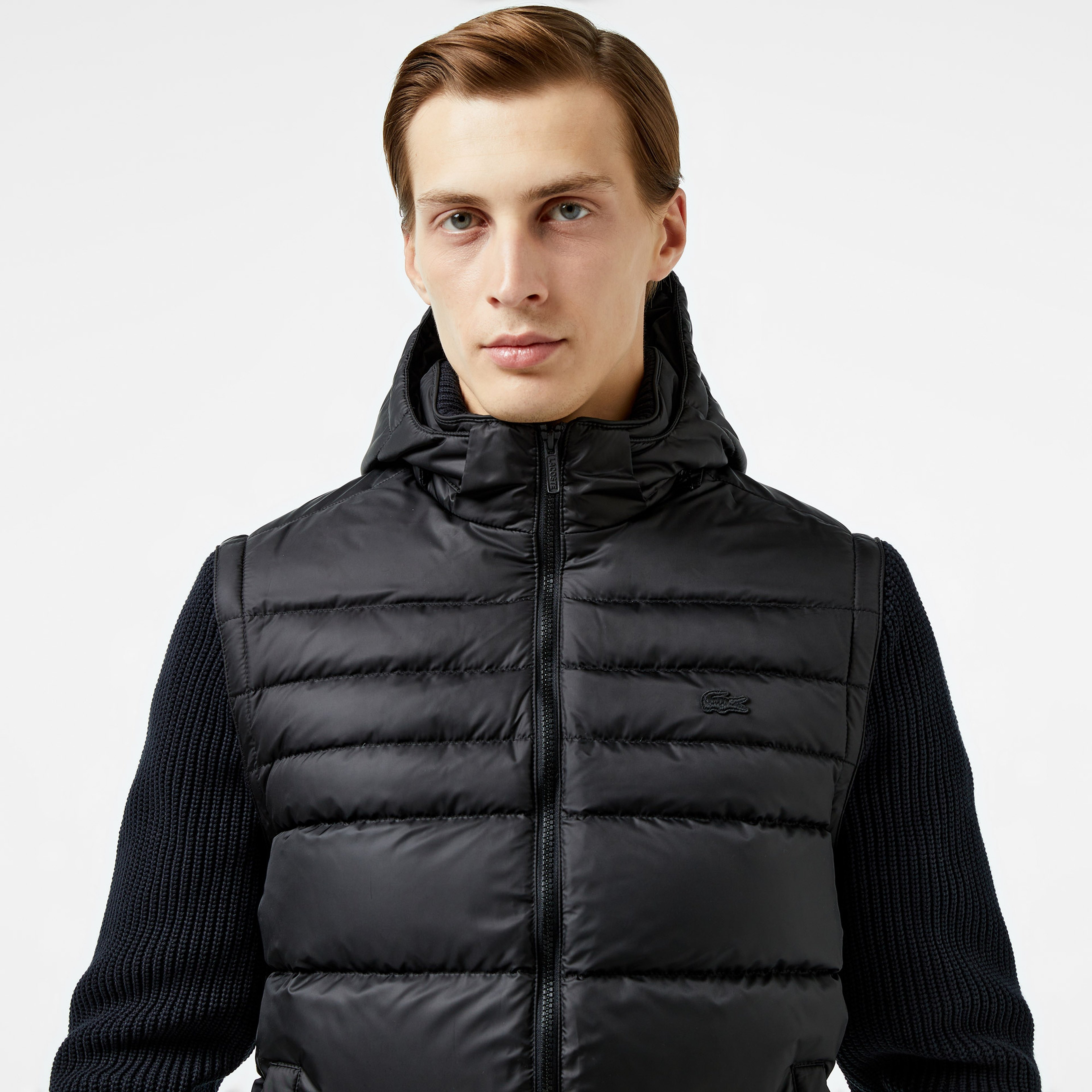 Erkek Slim Fit Kapüşonlu Siyah Mont