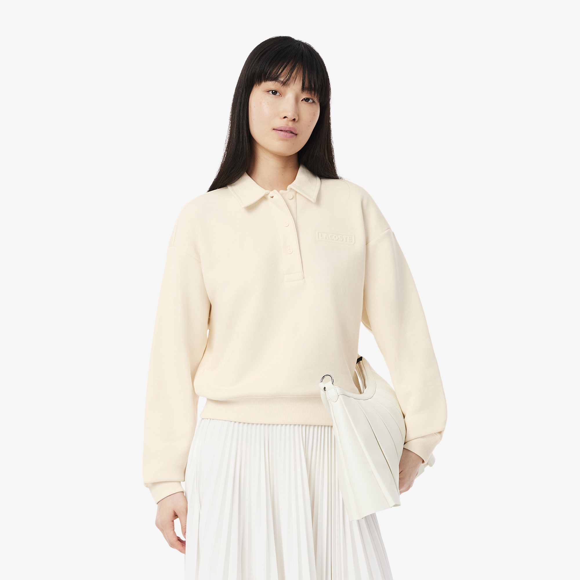 Kadın Relaxed Fit Polo Yaka Bej Sweatshirt