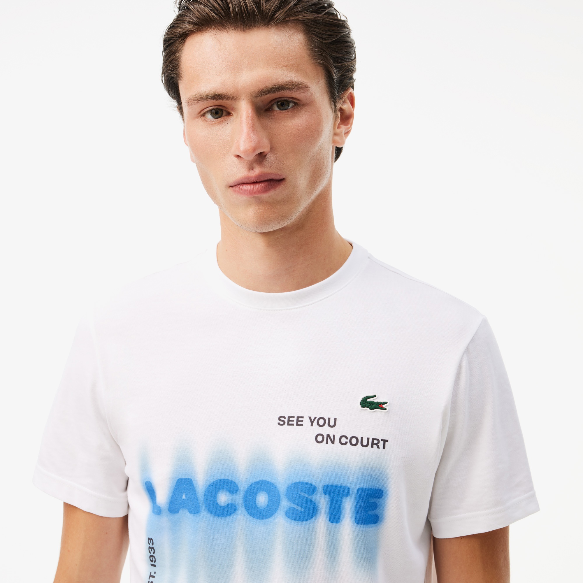 Lacoste x DANIIL MEDVEDEV Erkek Regular Fit Bisiklet Yaka Baskılı Beyaz T-Shirt