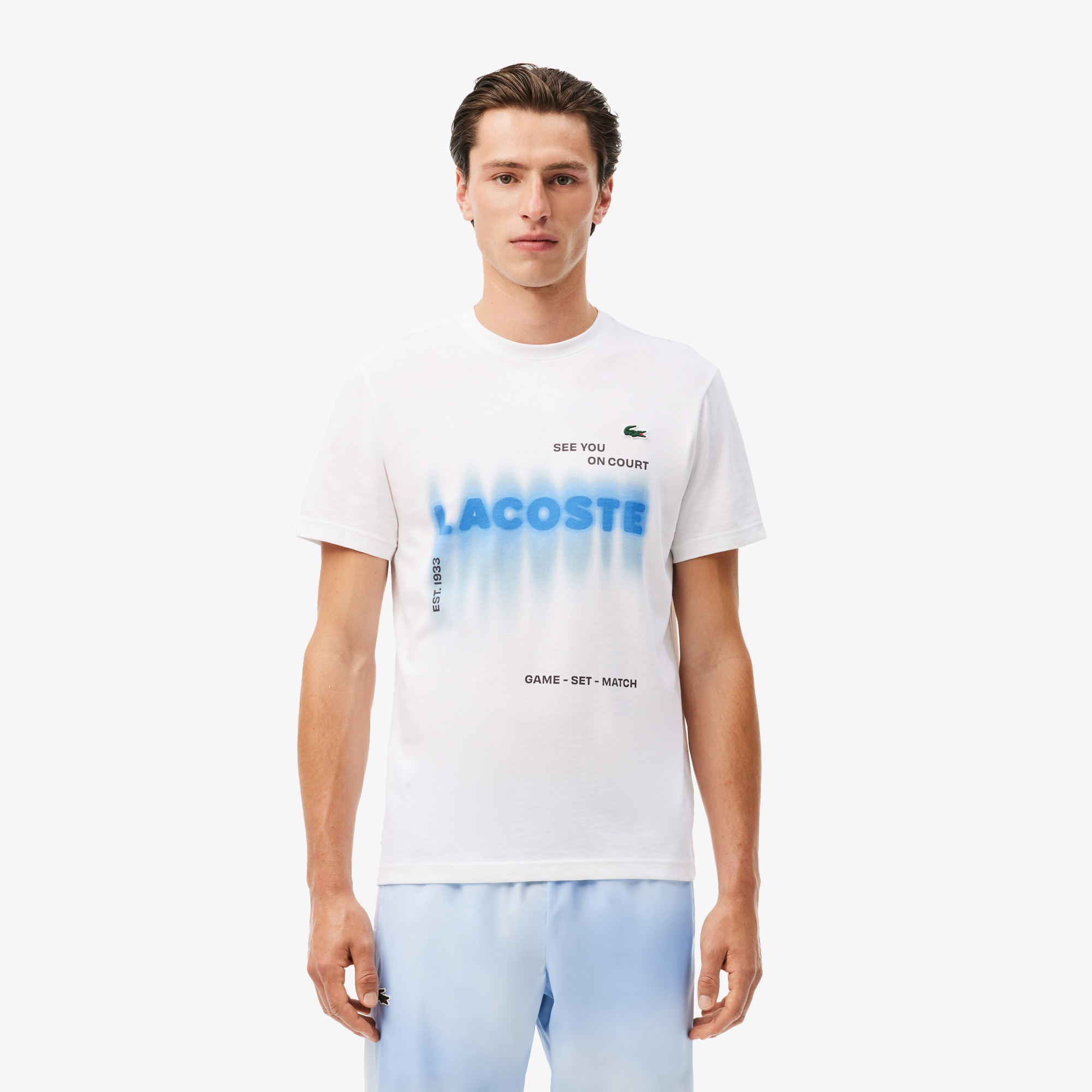 Lacoste x DANIIL MEDVEDEV Erkek Regular Fit Bisiklet Yaka Baskılı Beyaz T-Shirt