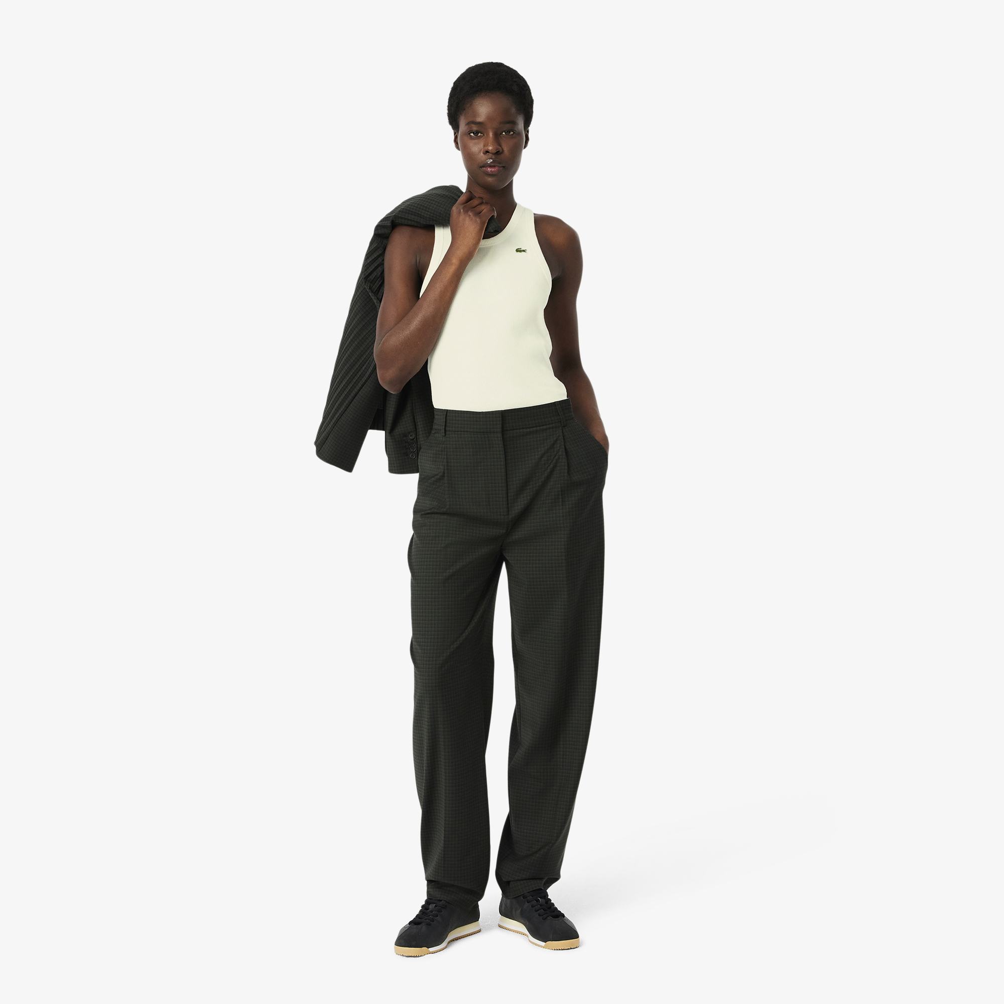 Lacoste Kadın Slim Fit Kolsuz Krem T-Shirt görsel 4