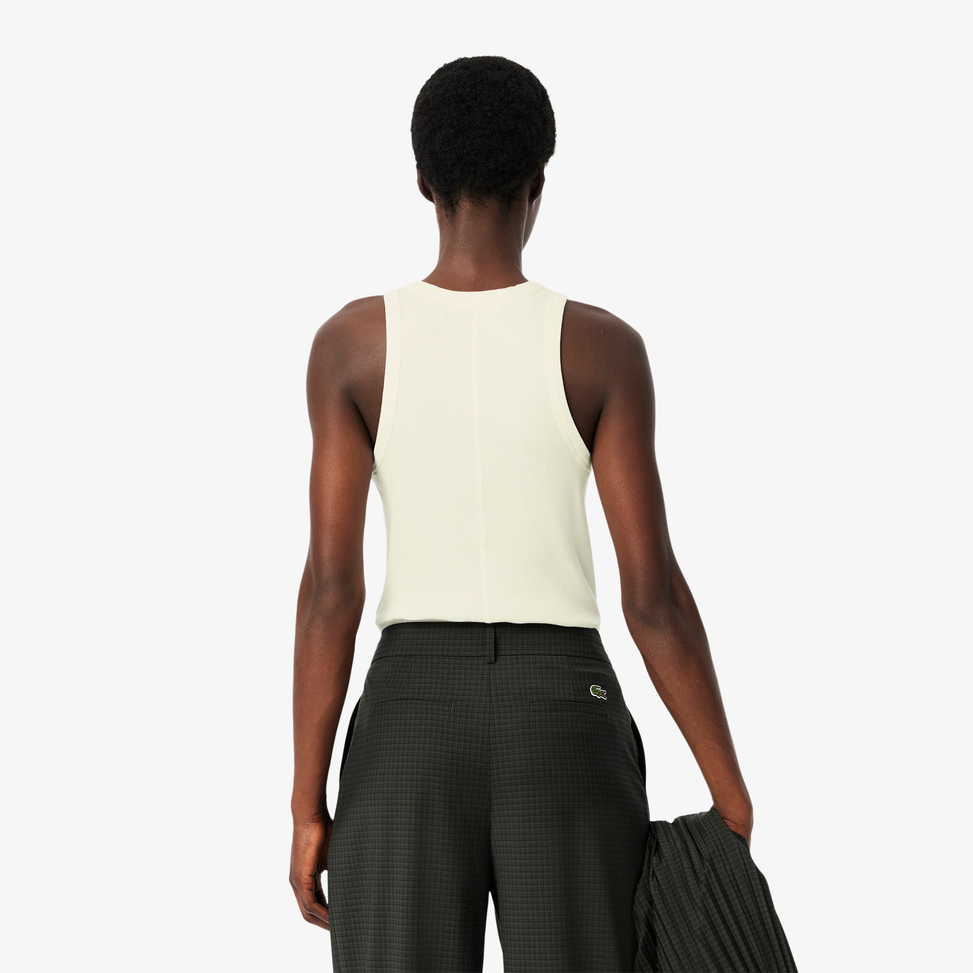 Lacoste Kadın Slim Fit Kolsuz Krem T-Shirt görsel 3