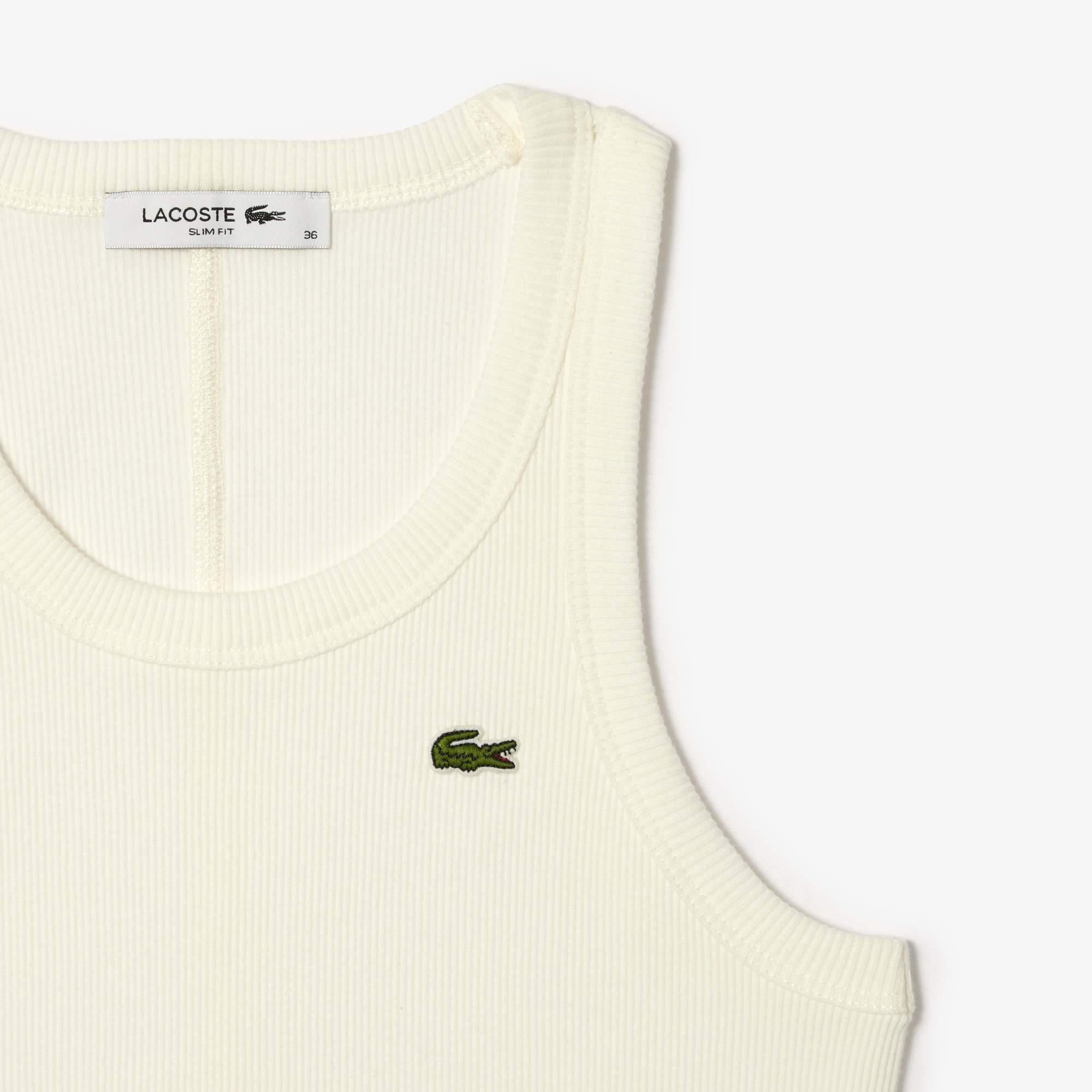 Lacoste Kadın Slim Fit Kolsuz Krem T-Shirt görsel 6