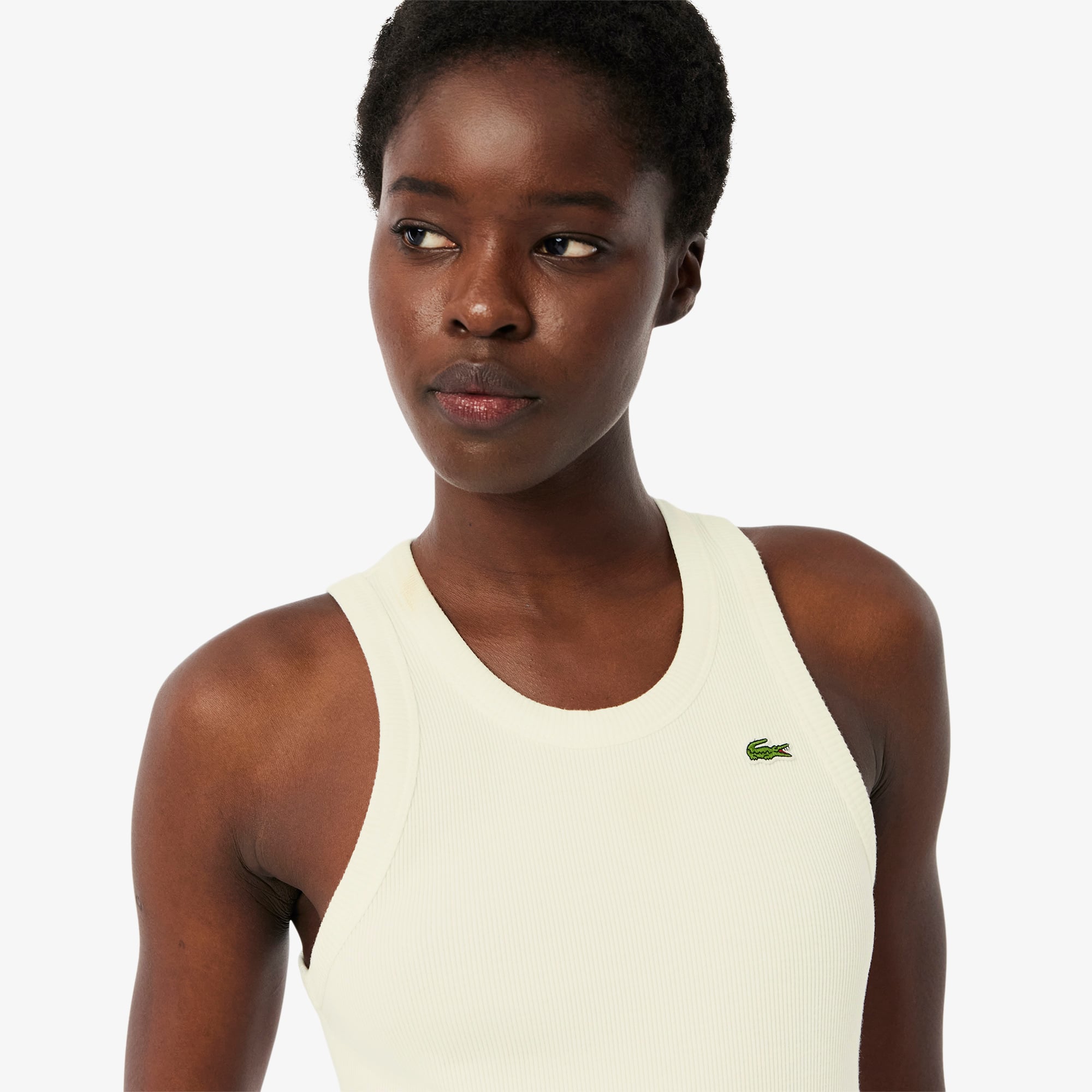 Lacoste Kadın Slim Fit Kolsuz Krem T-Shirt görsel 2