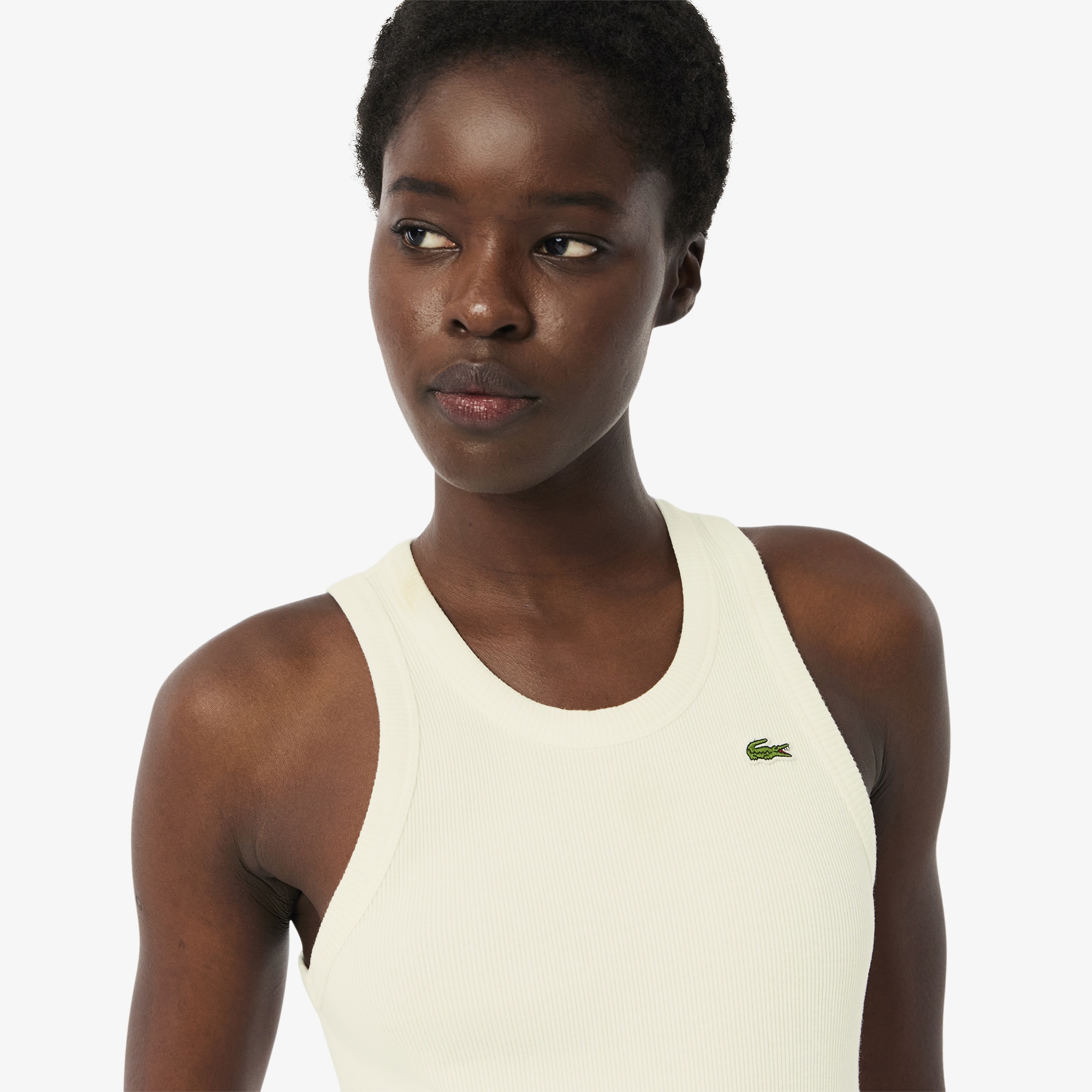 Kadın Slim Fit Kolsuz Krem T-Shirt