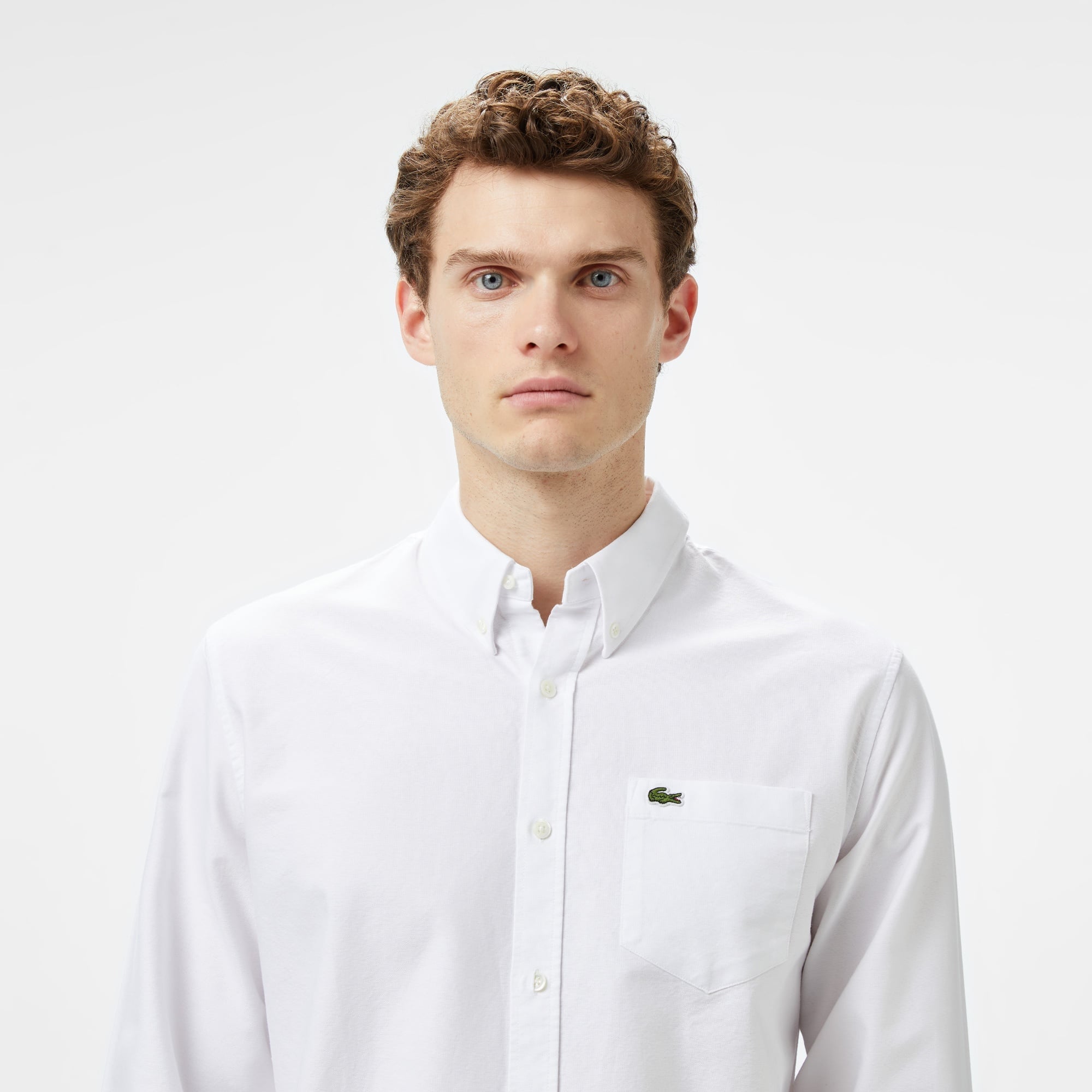 Erkek Regular Fit Düğmeli Yaka Organik Pamuk Beyaz Gömlek