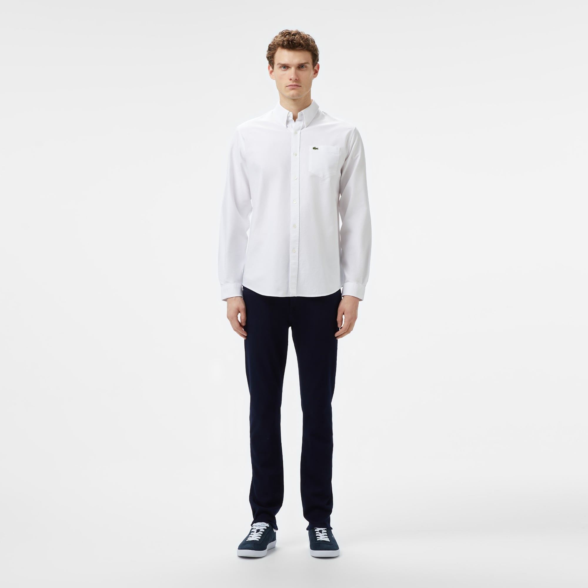 Erkek Regular Fit Düğmeli Yaka Organik Pamuk Beyaz Gömlek