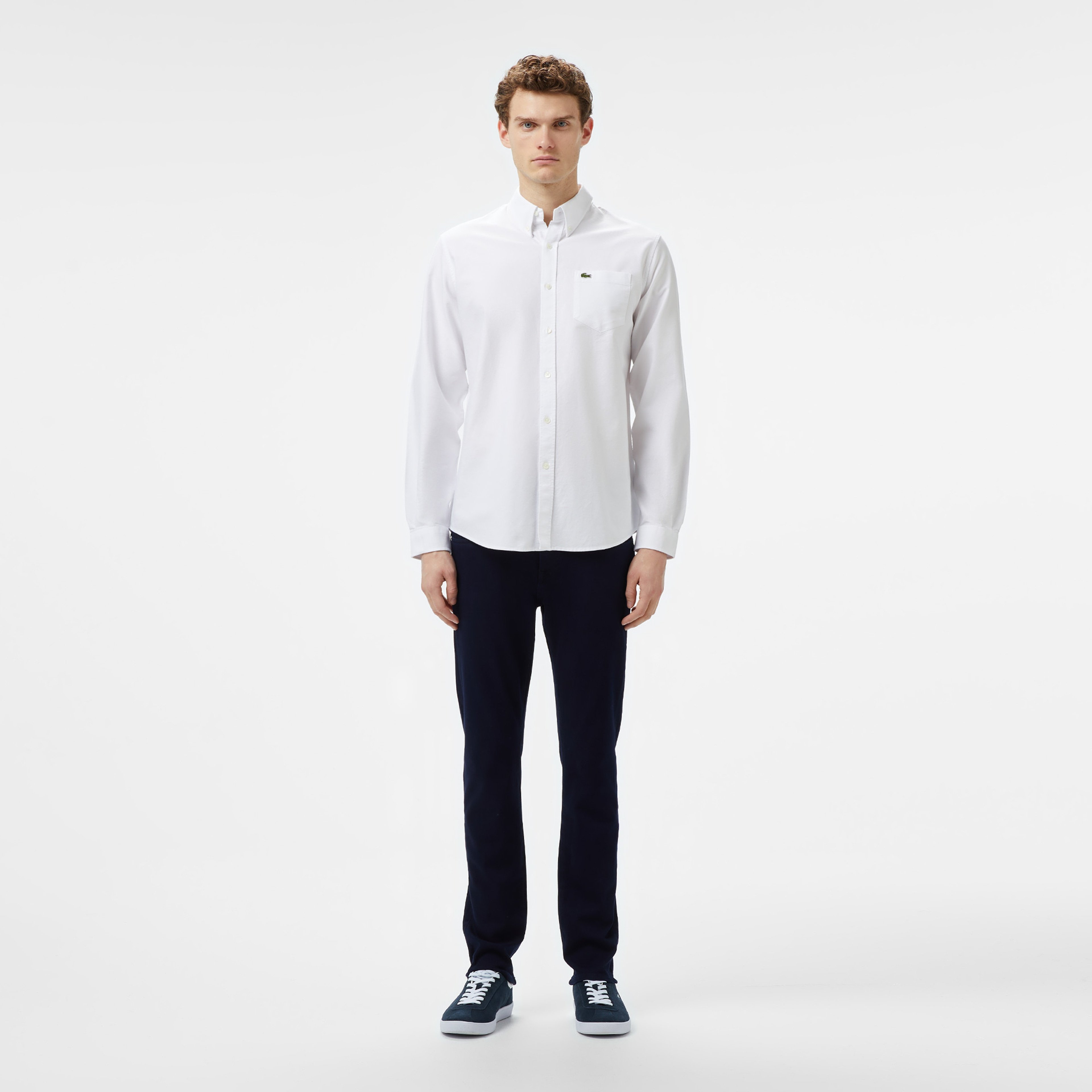 Erkek Regular Fit Düğmeli Yaka Organik Pamuk Beyaz Gömlek