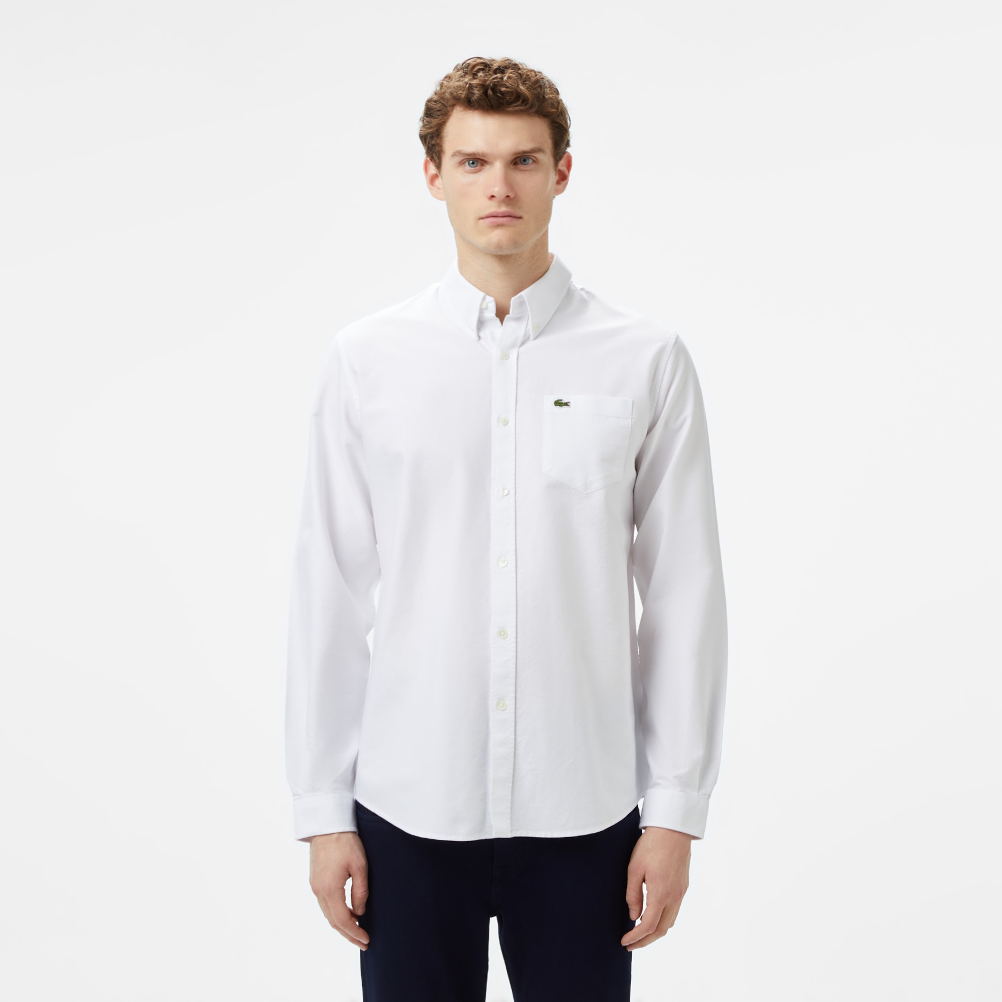 Erkek Regular Fit Düğmeli Yaka Organik Pamuk Beyaz Gömlek