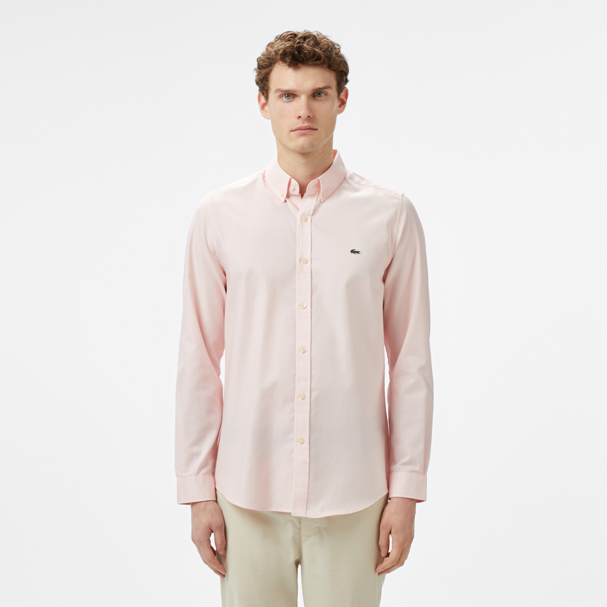 Lacoste Erkek Slim Fit Düğmeli Yaka Pembe Gömlek
