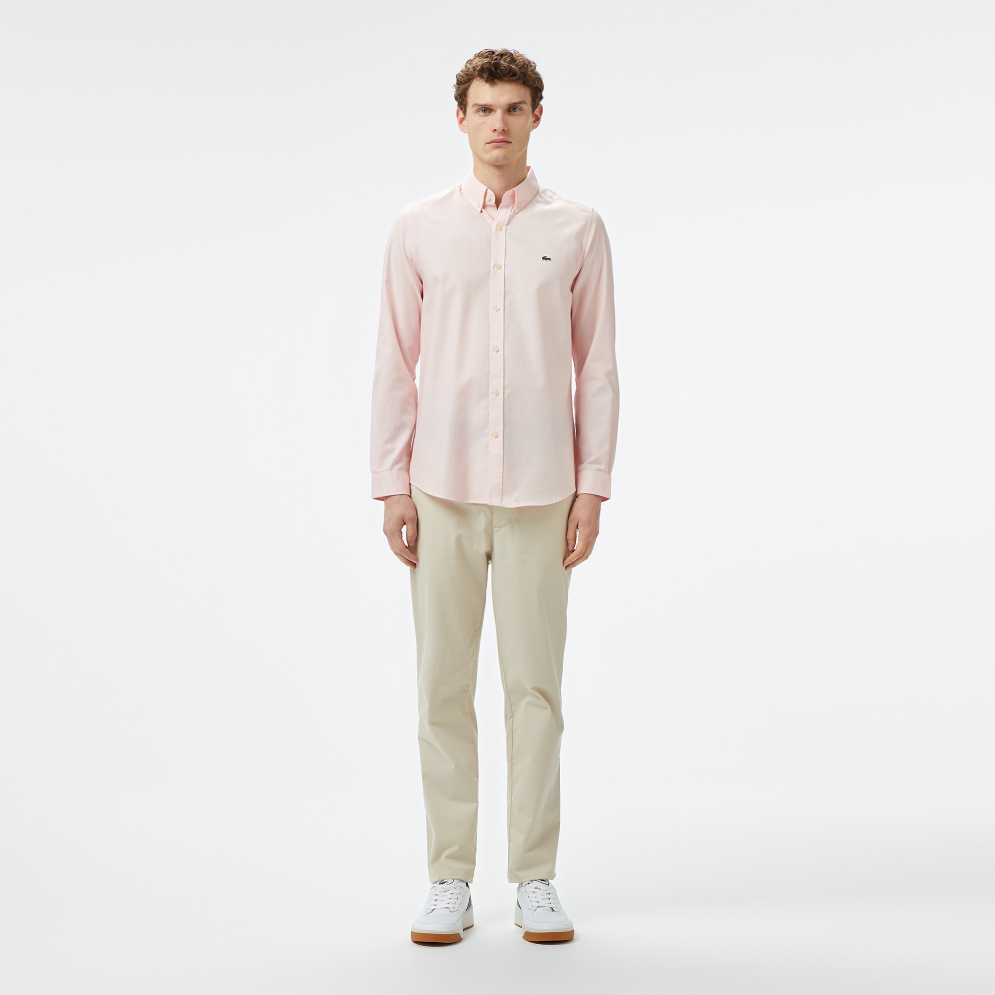 Lacoste Erkek Slim Fit Düğmeli Yaka Pembe Gömlek