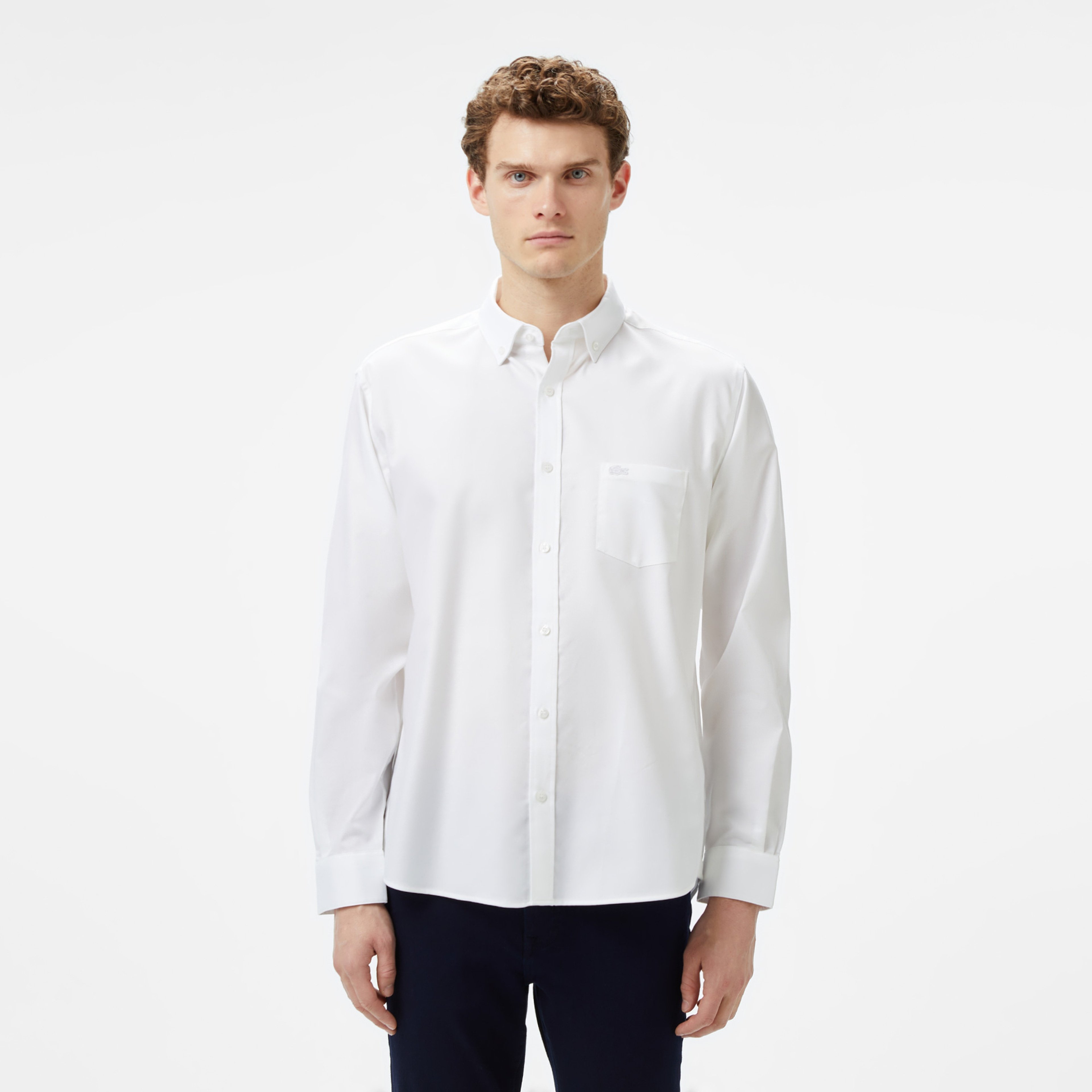 Erkek Regular Fit Düğmeli Yaka Beyaz Gömlek