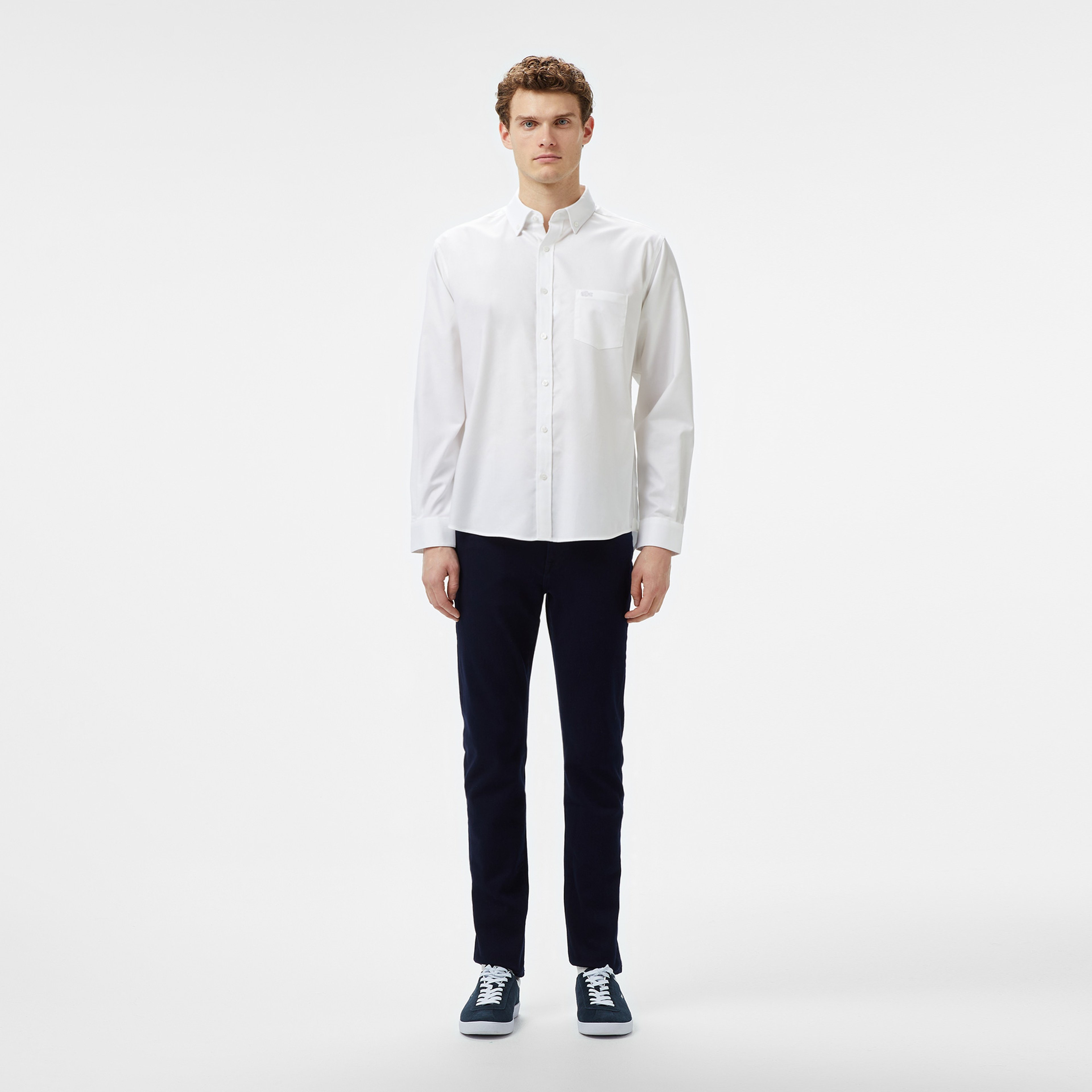 Erkek Regular Fit Düğmeli Yaka Beyaz Gömlek