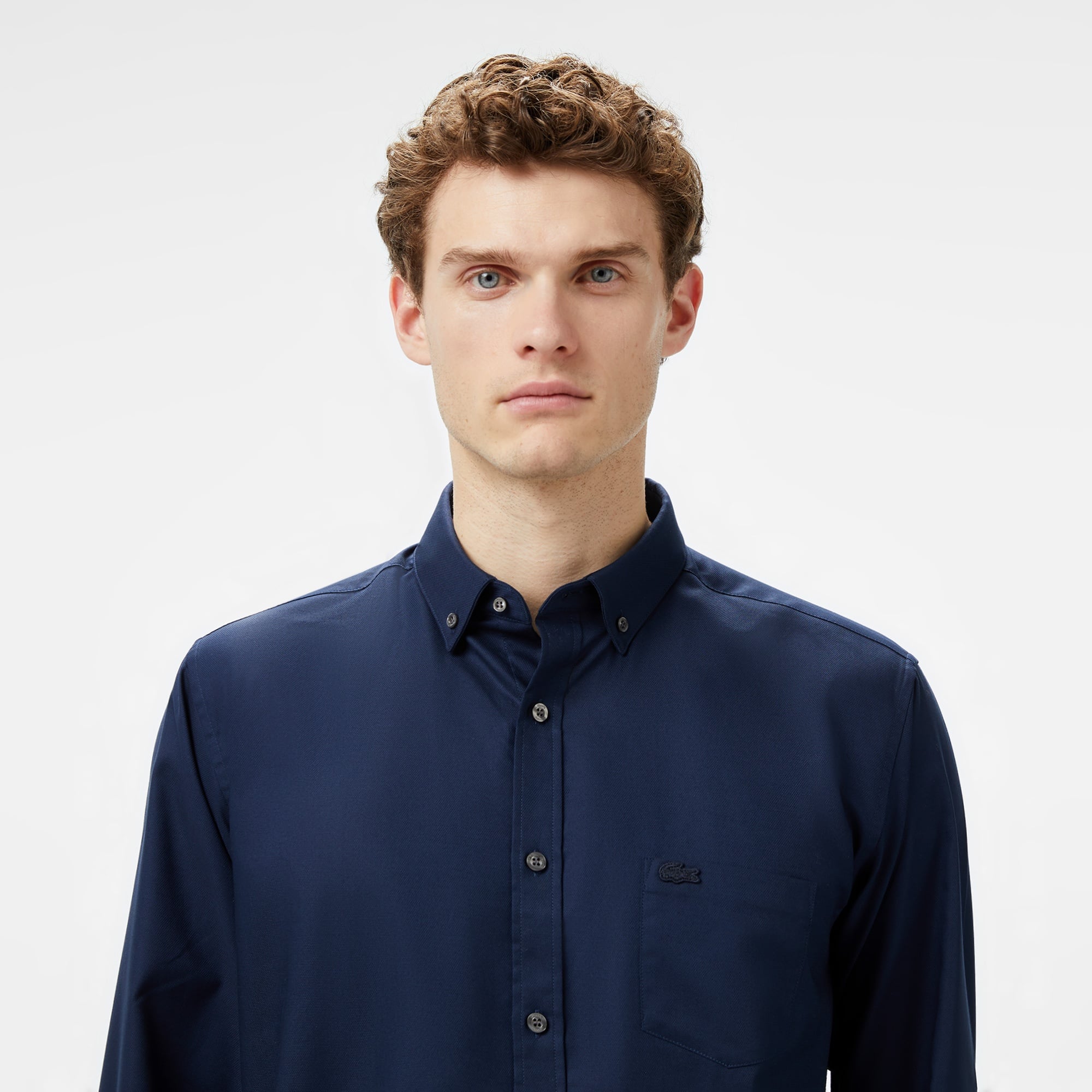 Erkek Regular Fit Düğmeli Yaka Lacivert Gömlek