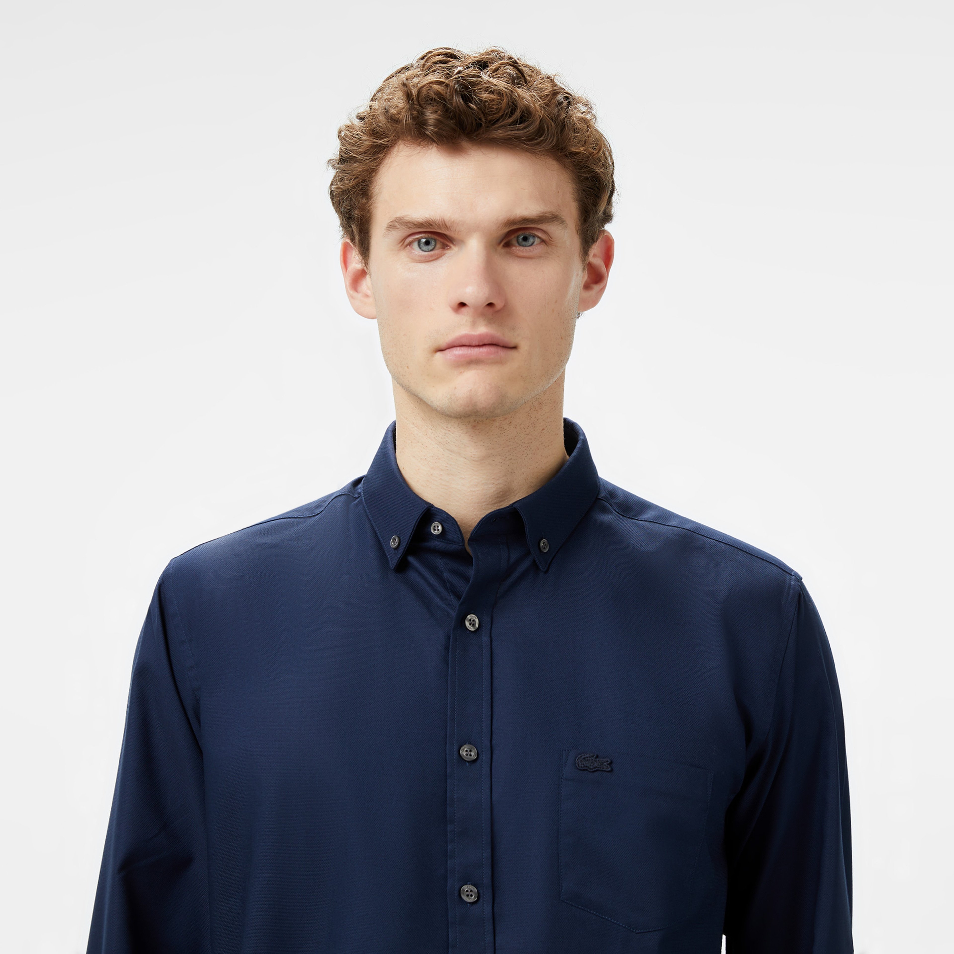 Erkek Regular Fit Düğmeli Yaka Lacivert Gömlek