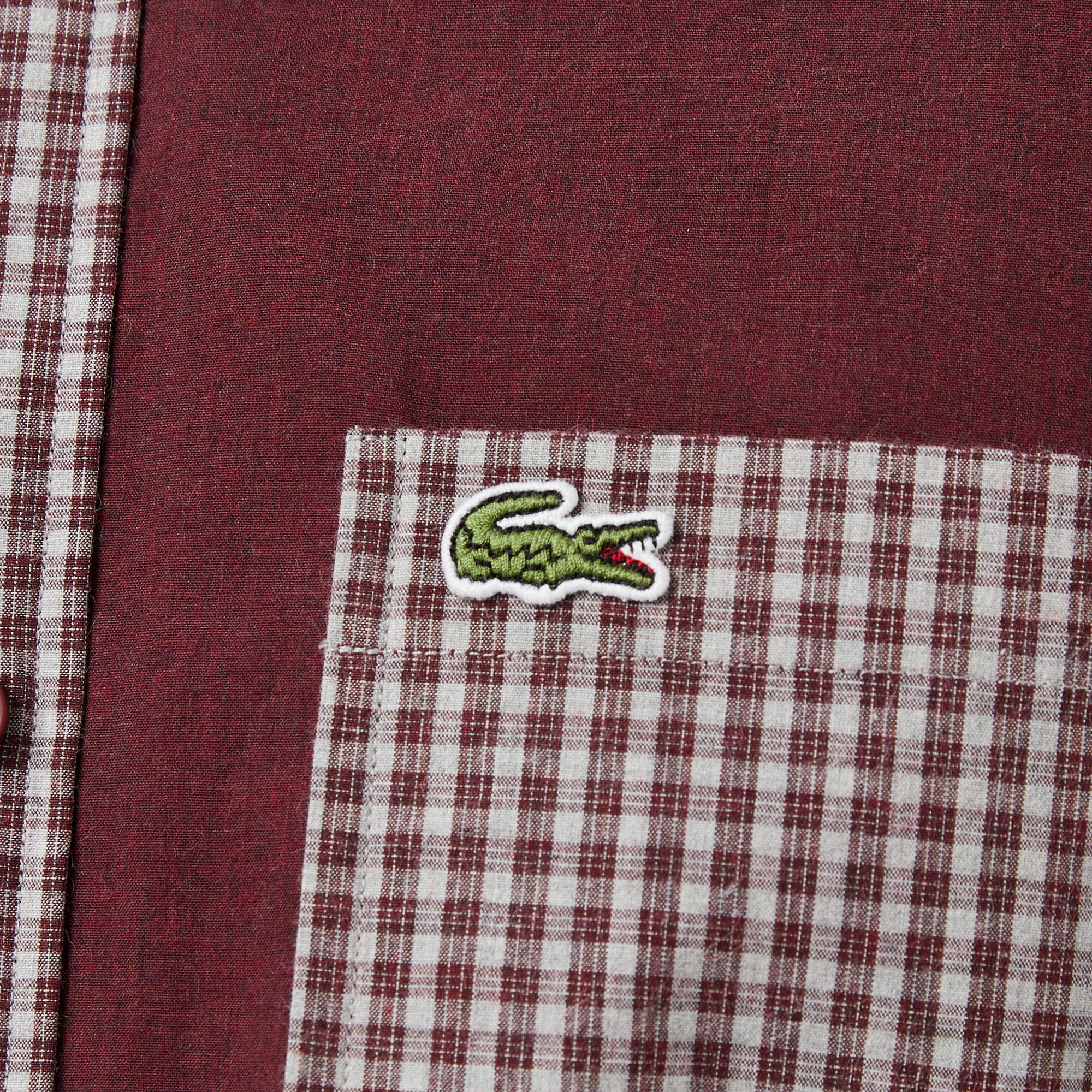 Lacoste Erkek Relaxed Fit Düğmeli Yaka Ekose Bordo Gömlek