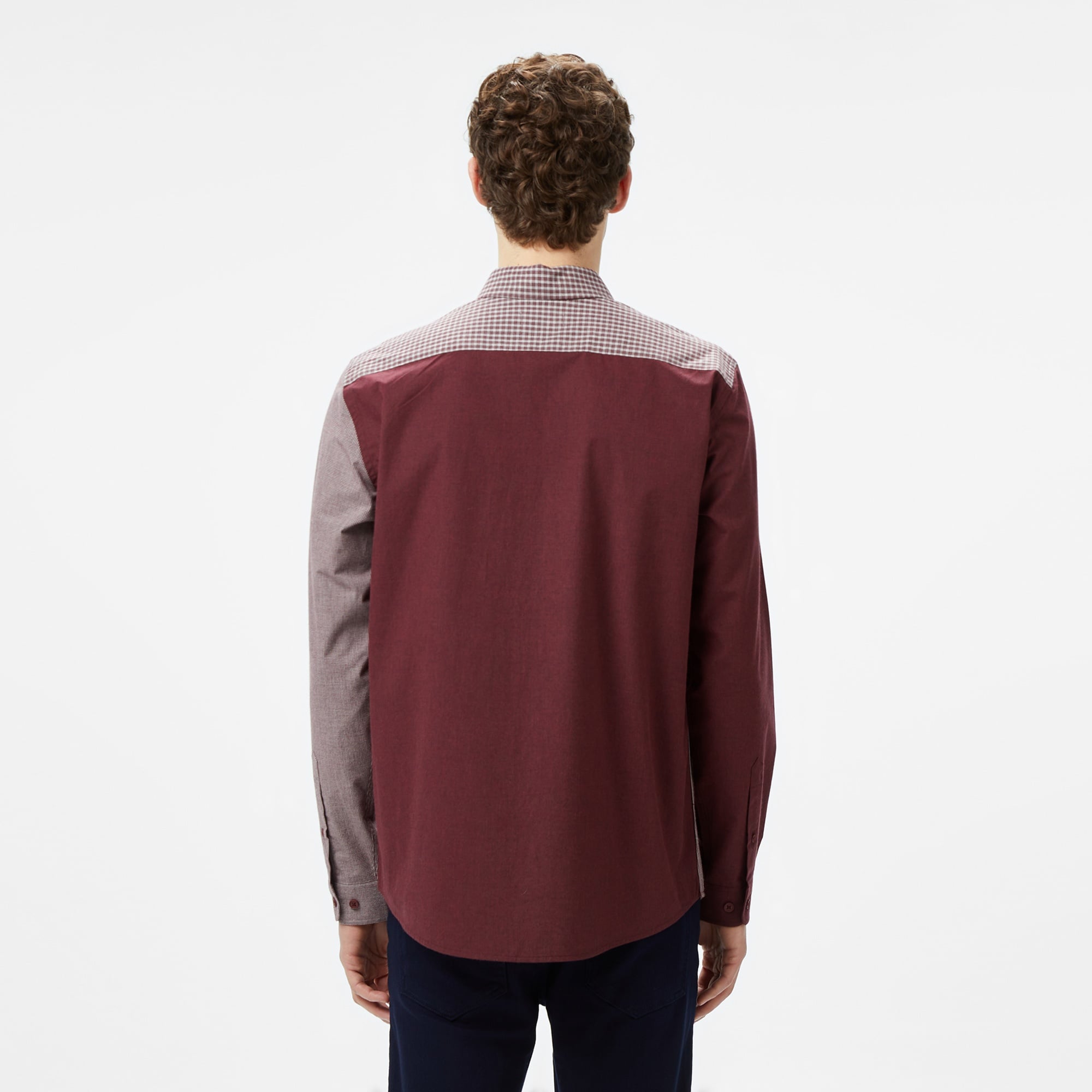 Lacoste Erkek Relaxed Fit Düğmeli Yaka Ekose Bordo Gömlek