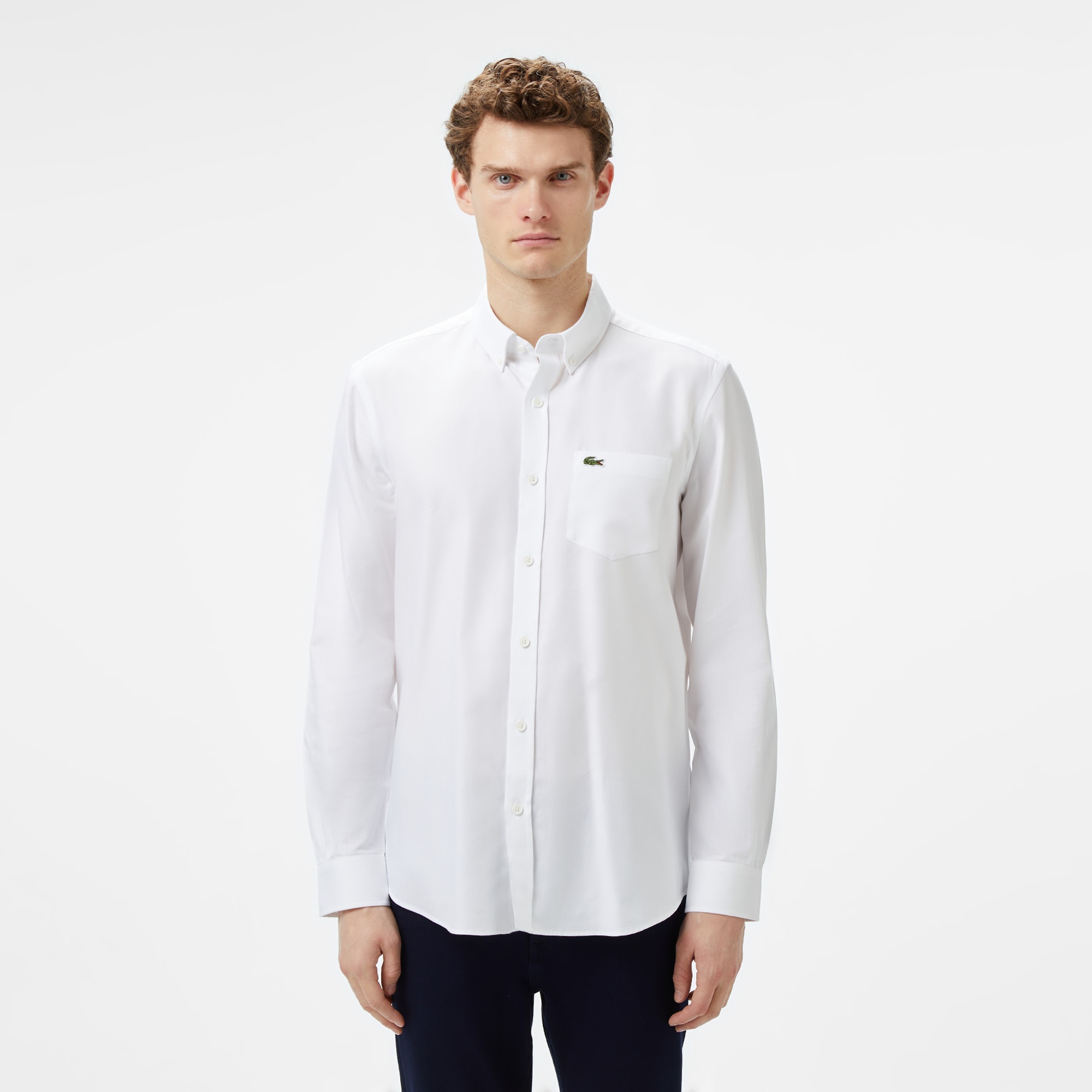 Lacoste Erkek Slim Fit Düğmeli Yaka Beyaz Gömlek