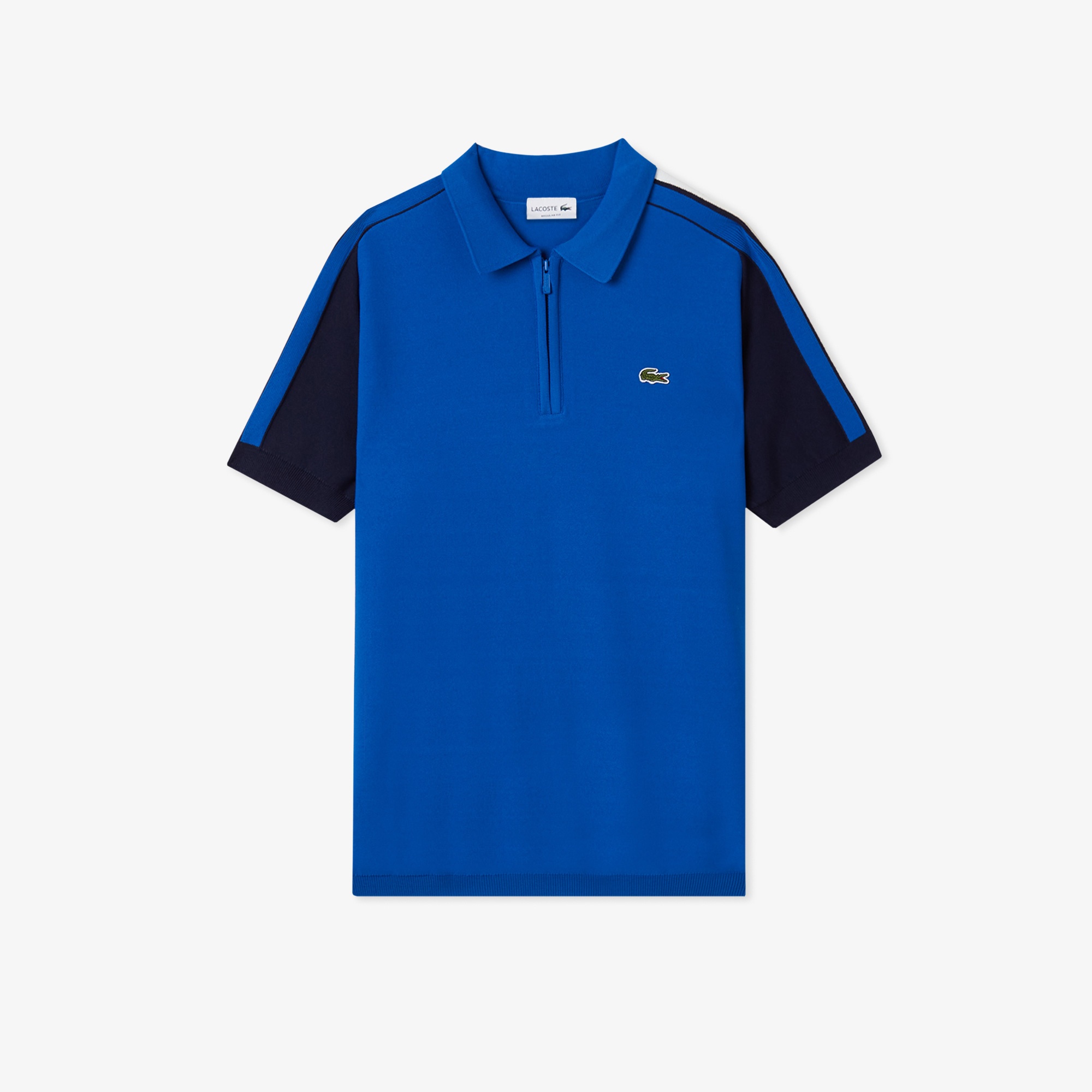 Lacoste Erkek Kısa Kollu Yarım Fermuarlı Renk Bloklu Mavi Triko