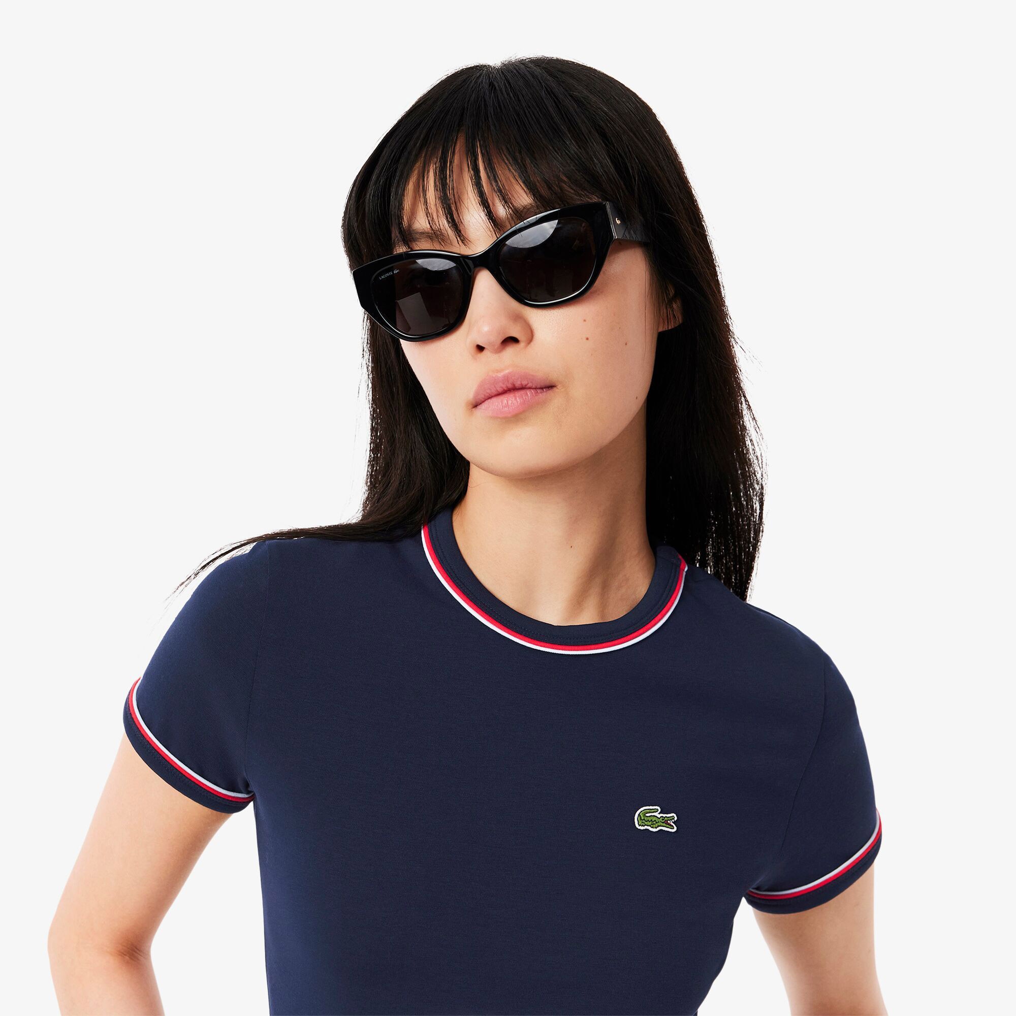 Lacoste Kadın Slim Fit Bisiklet Yaka Lacivert T-Shirt