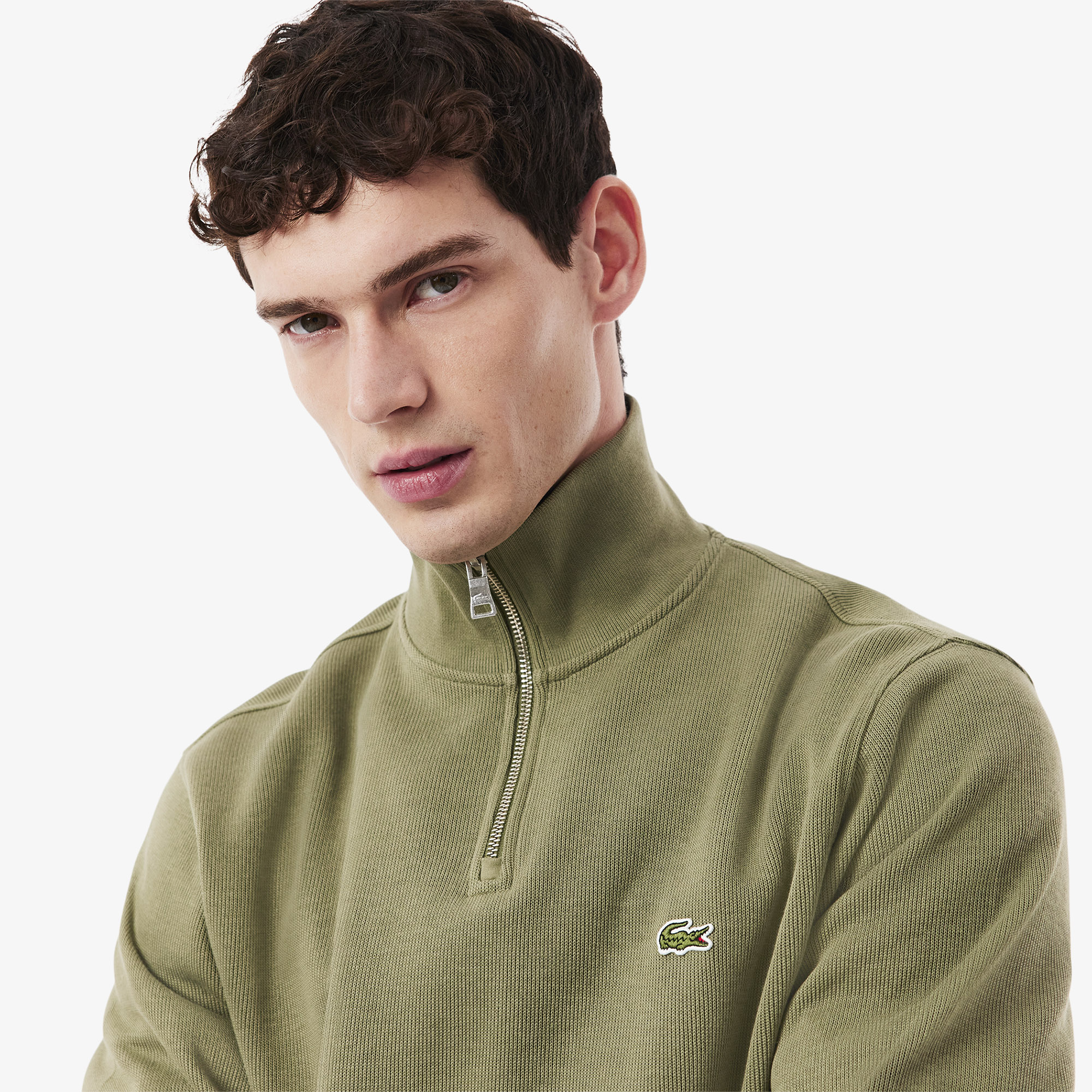Erkek Classic Fit Yarım Fermuarlı Haki Sweatshirt SH1927.BMY | Lacoste