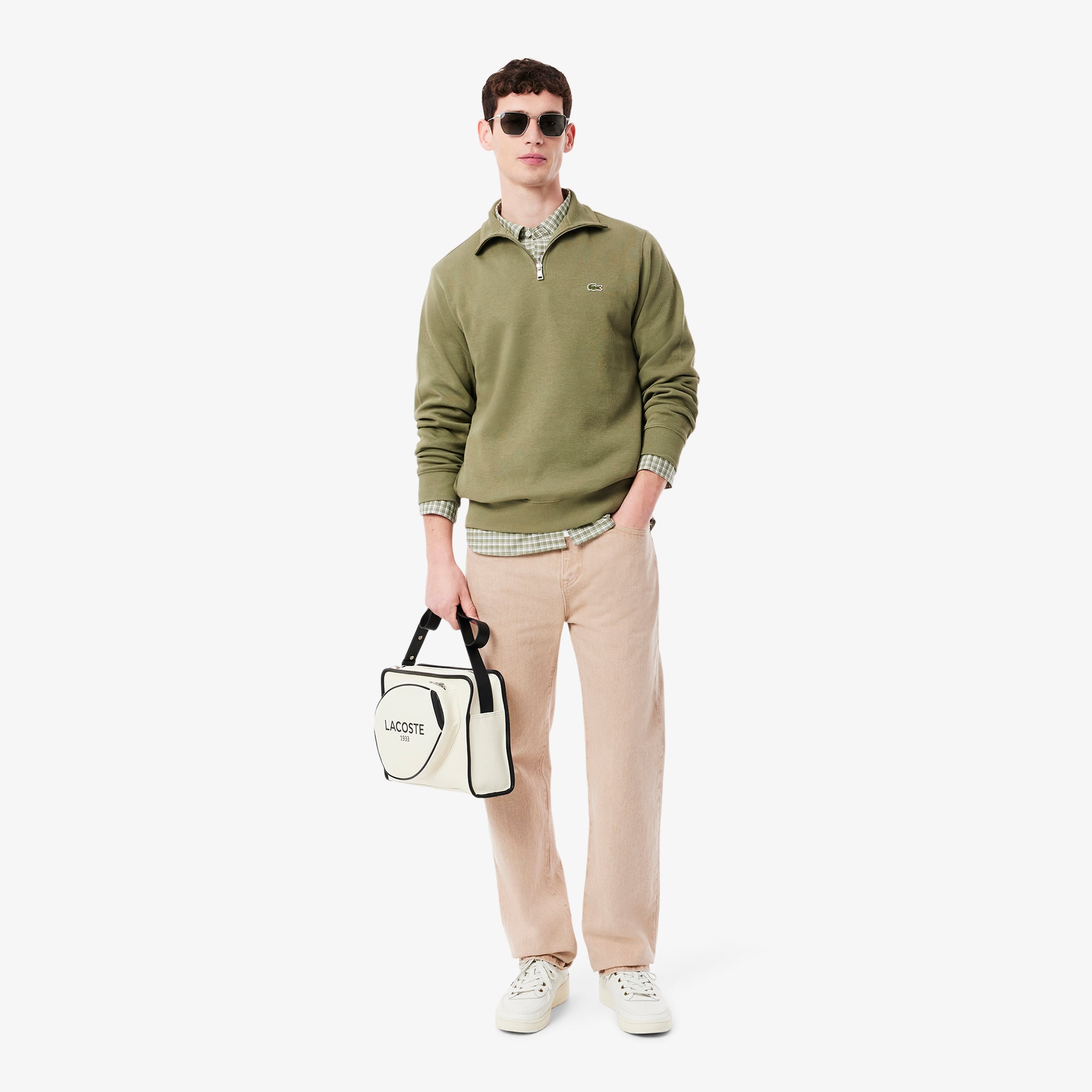Lacoste Erkek Classic Fit Yarım Fermuarlı Haki Sweatshirt görsel 4