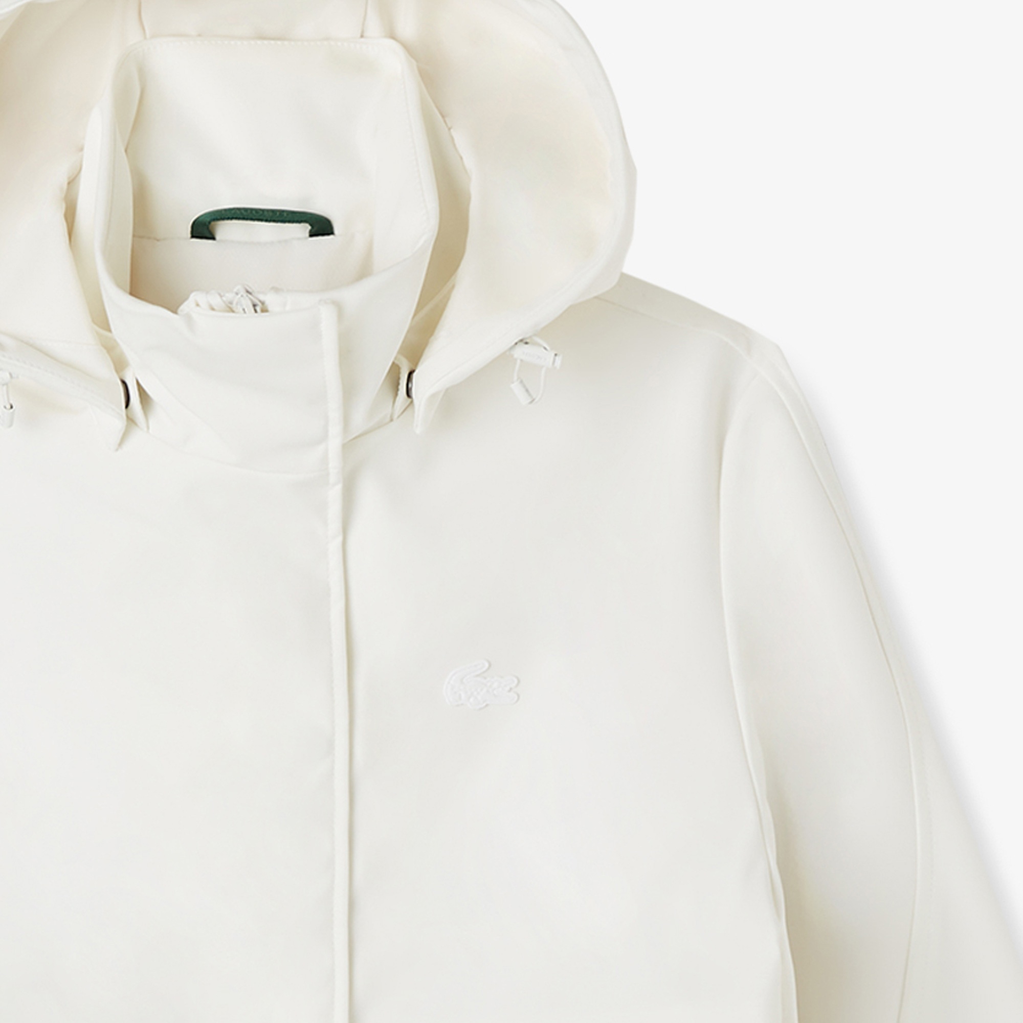 Lacoste Kadın Relaxed Fit Kapüşonlu Beyaz Yağmurluk