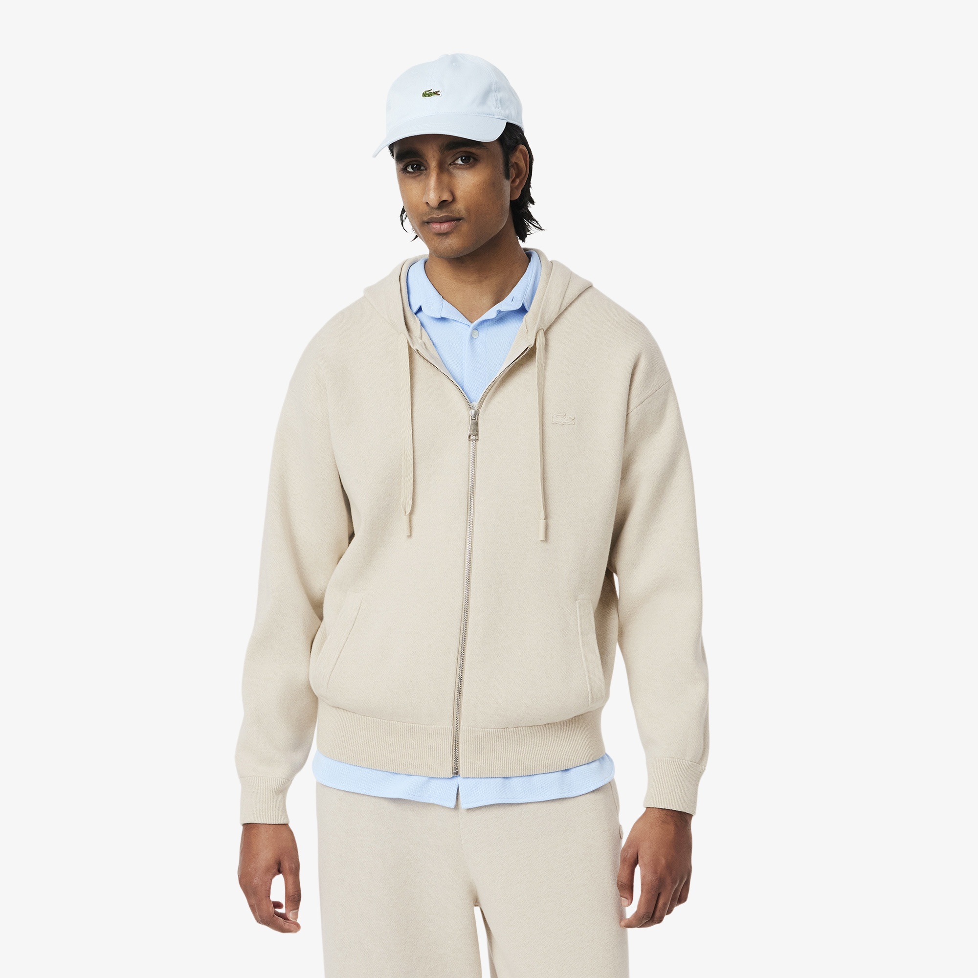 Lacoste Erkek Relaxed Fit Kapüşonlu Gri Triko