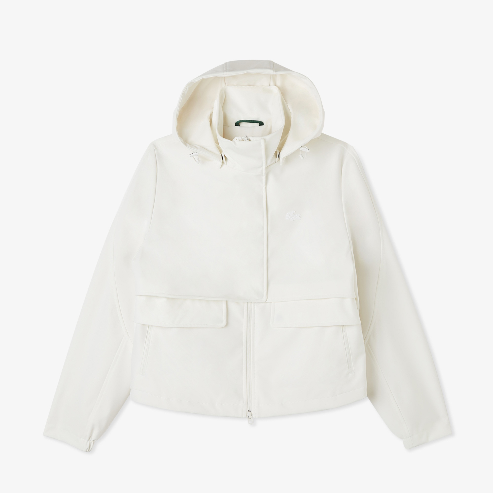 Lacoste Kadın Relaxed Fit Kapüşonlu Beyaz Yağmurluk