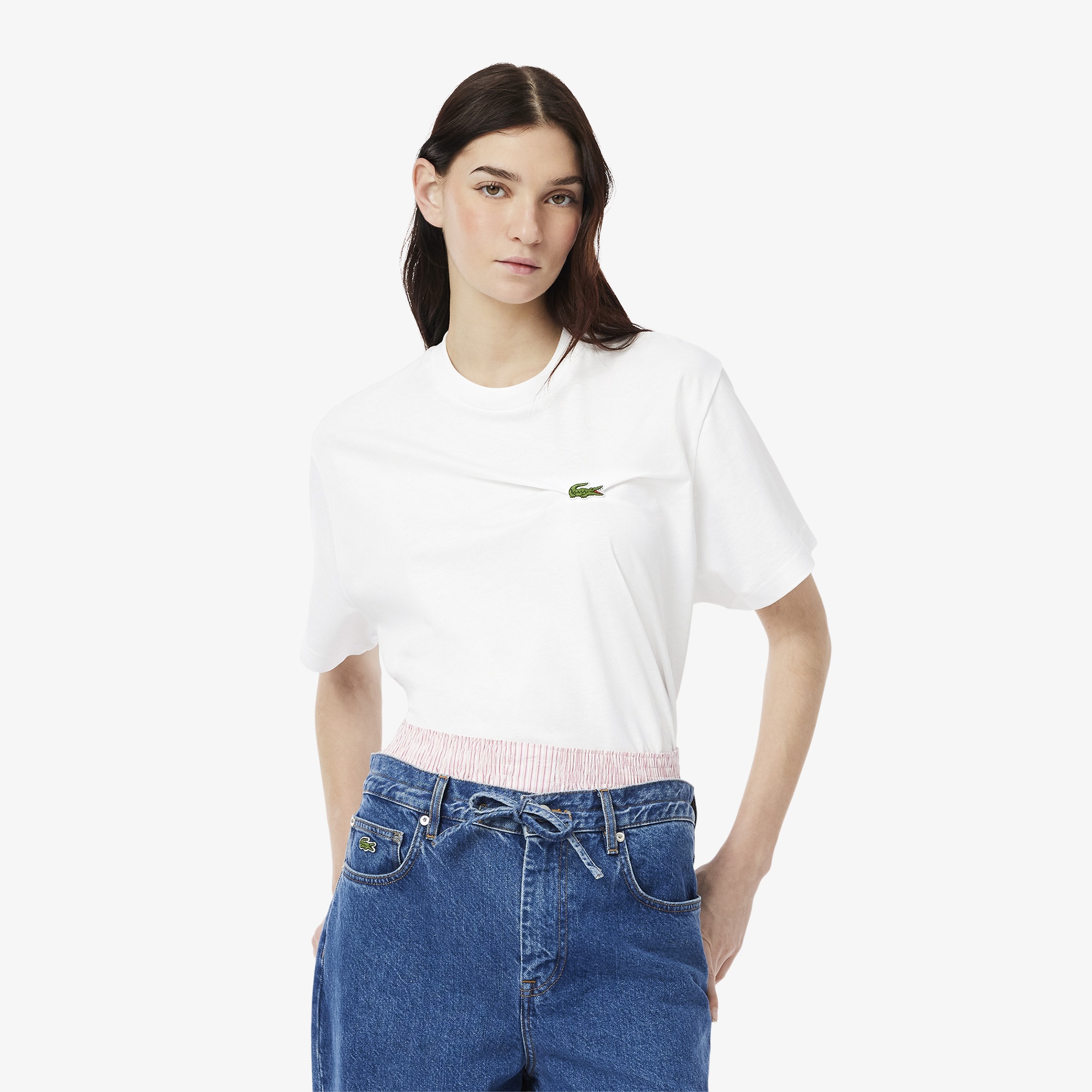 Lacoste Kadın Oversize Fit Bisiklet Yaka Beyaz T-Shirt