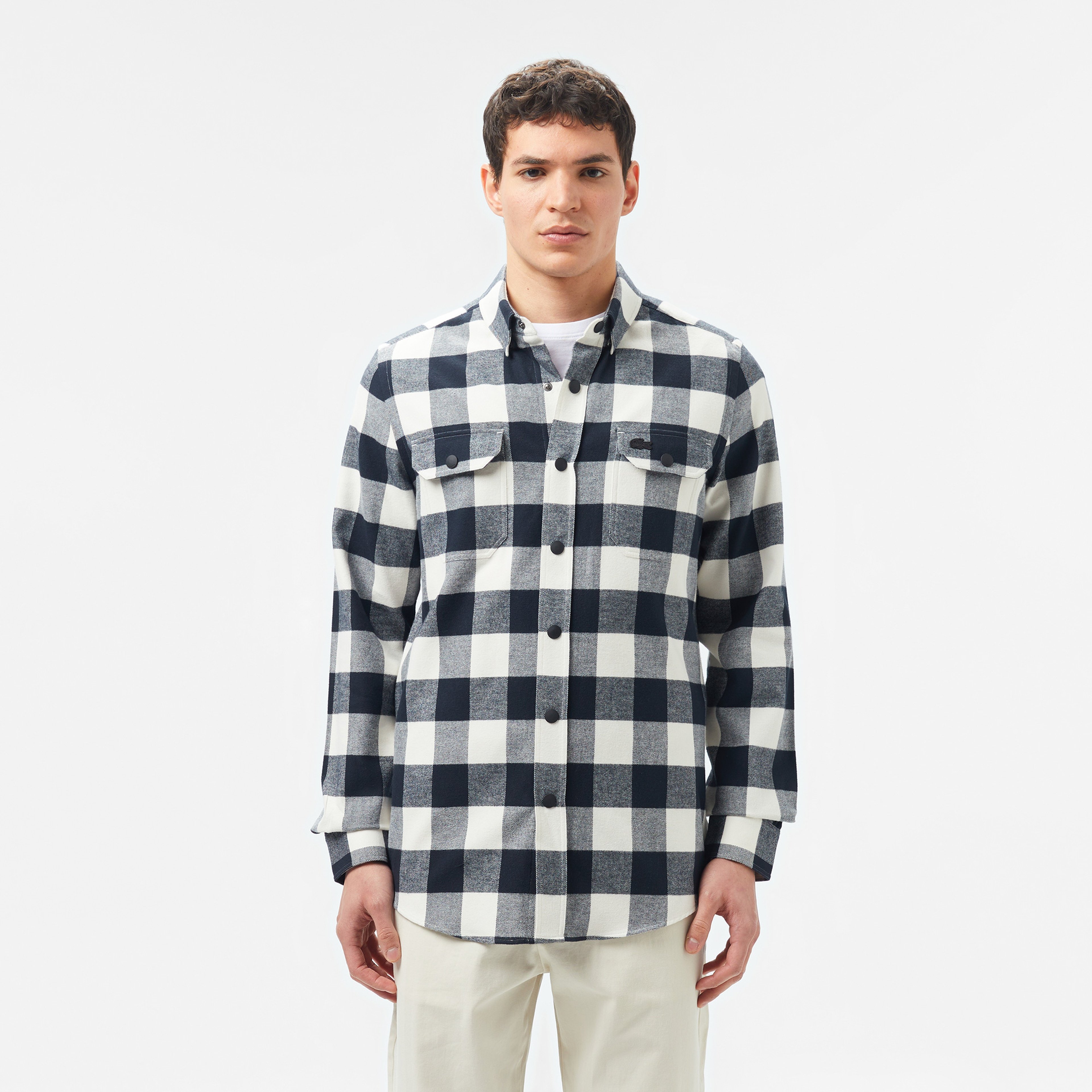 Erkek Slim Fit Ekose Siyah Gömlek