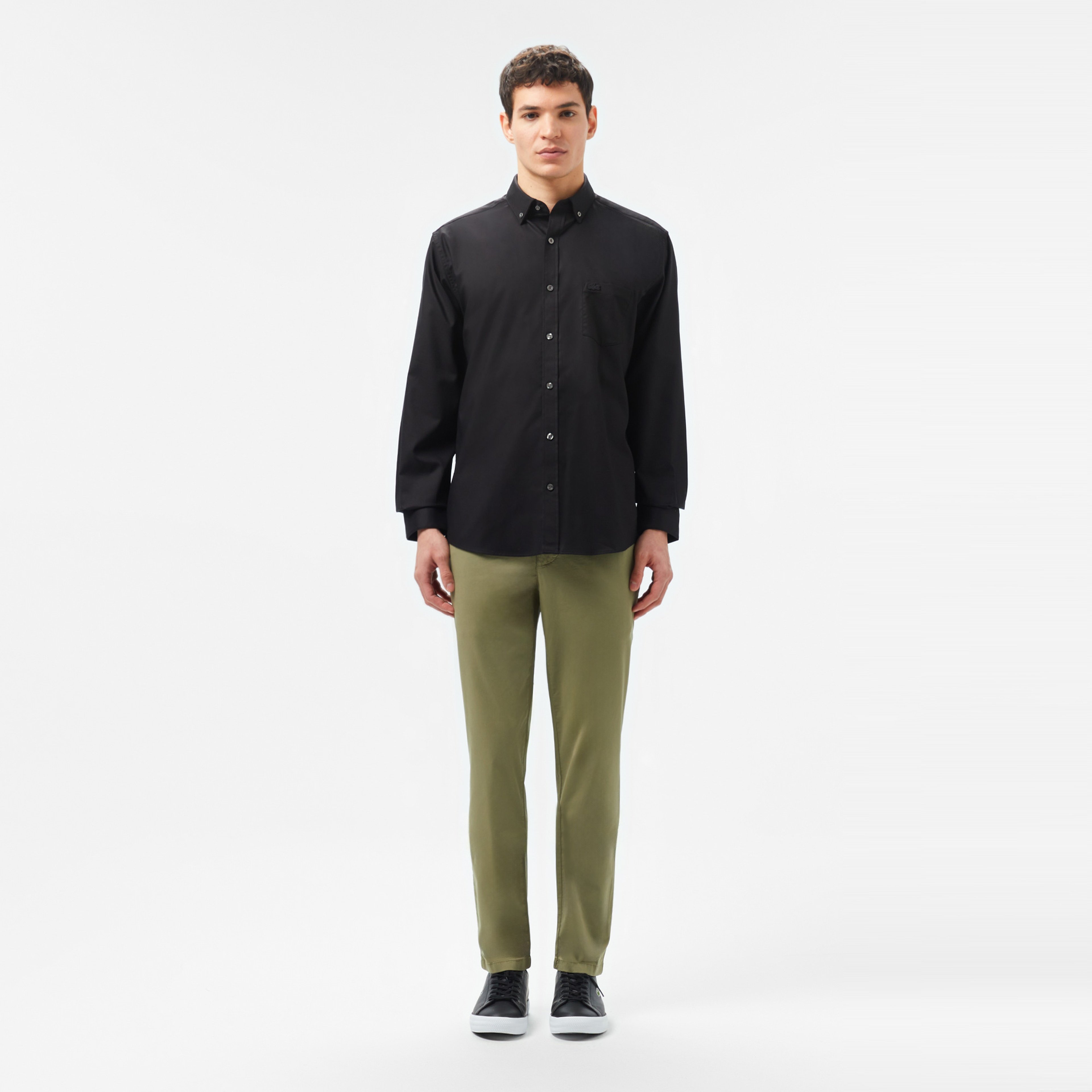 Erkek Regular Fit Düğmeli Yaka Siyah Gömlek