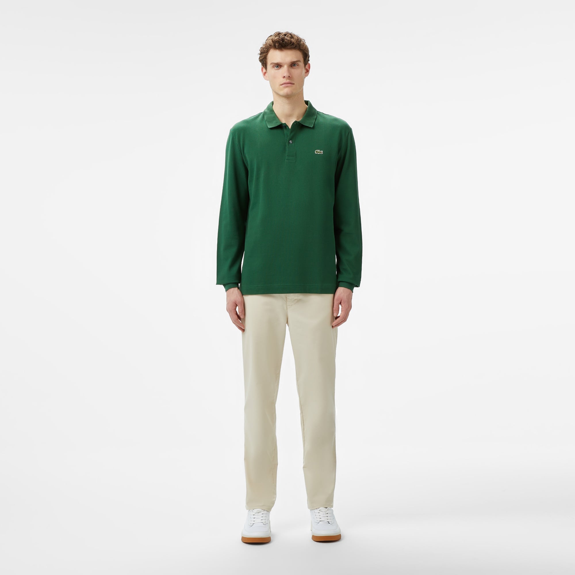 L.12.12 Erkek Slim Fit Uzun Kollu Yeşil Polo