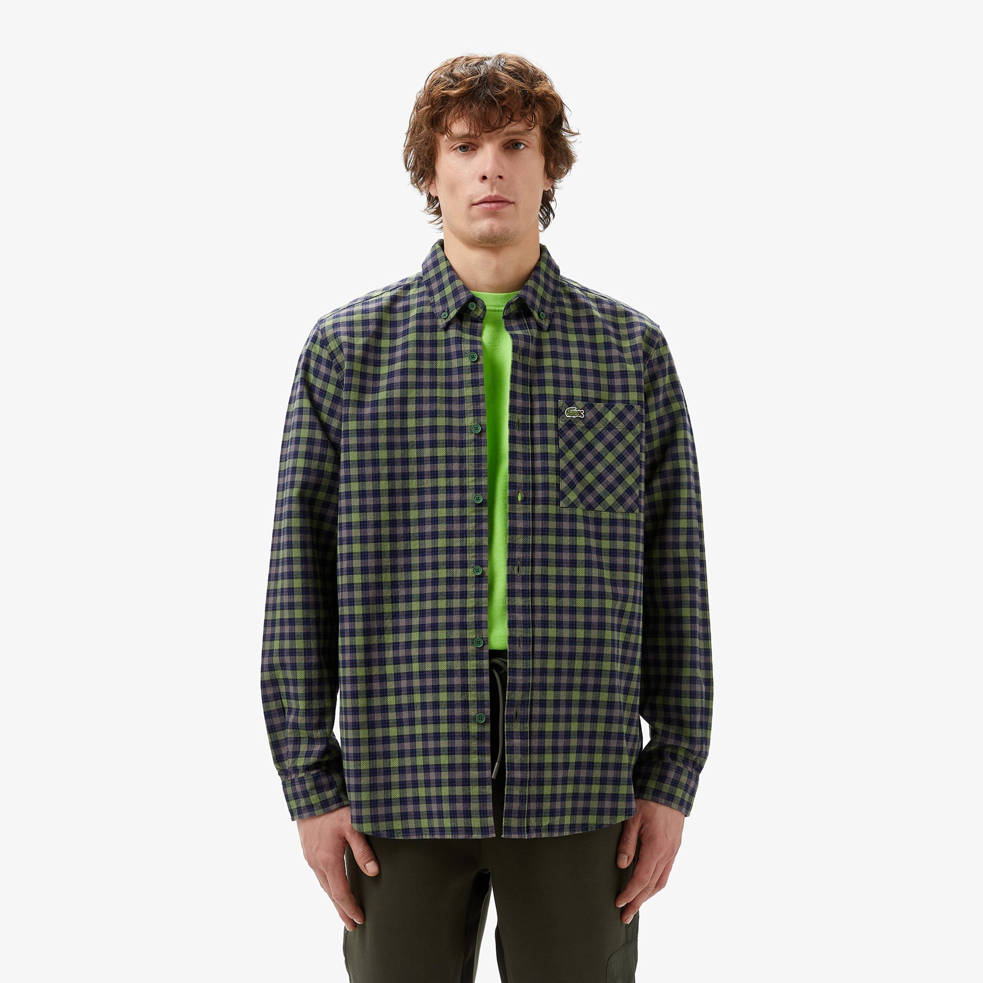 Erkek Regular Fit Ekose Koyu Yeşil Gömlek