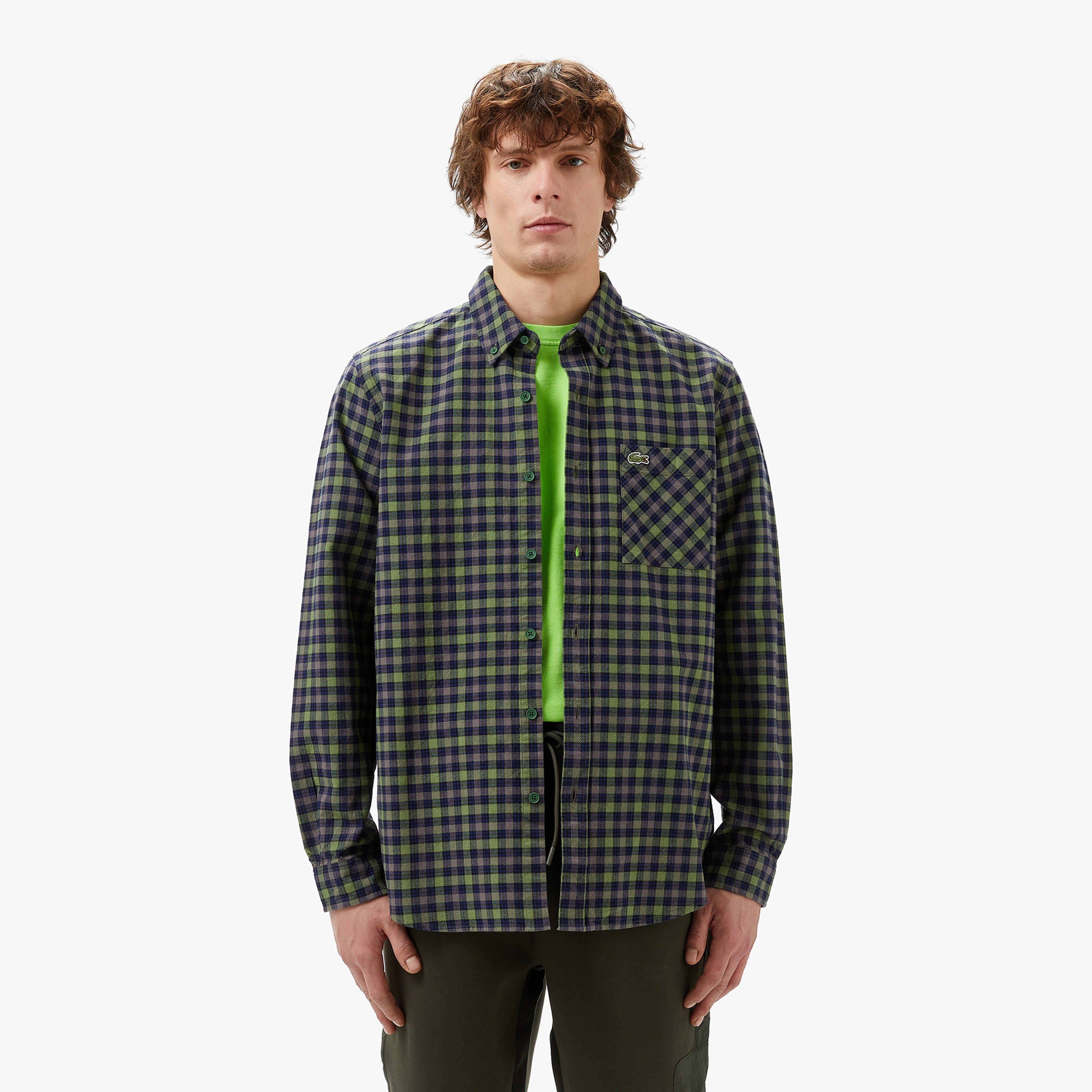 Erkek Regular Fit Ekose Koyu Yeşil Gömlek