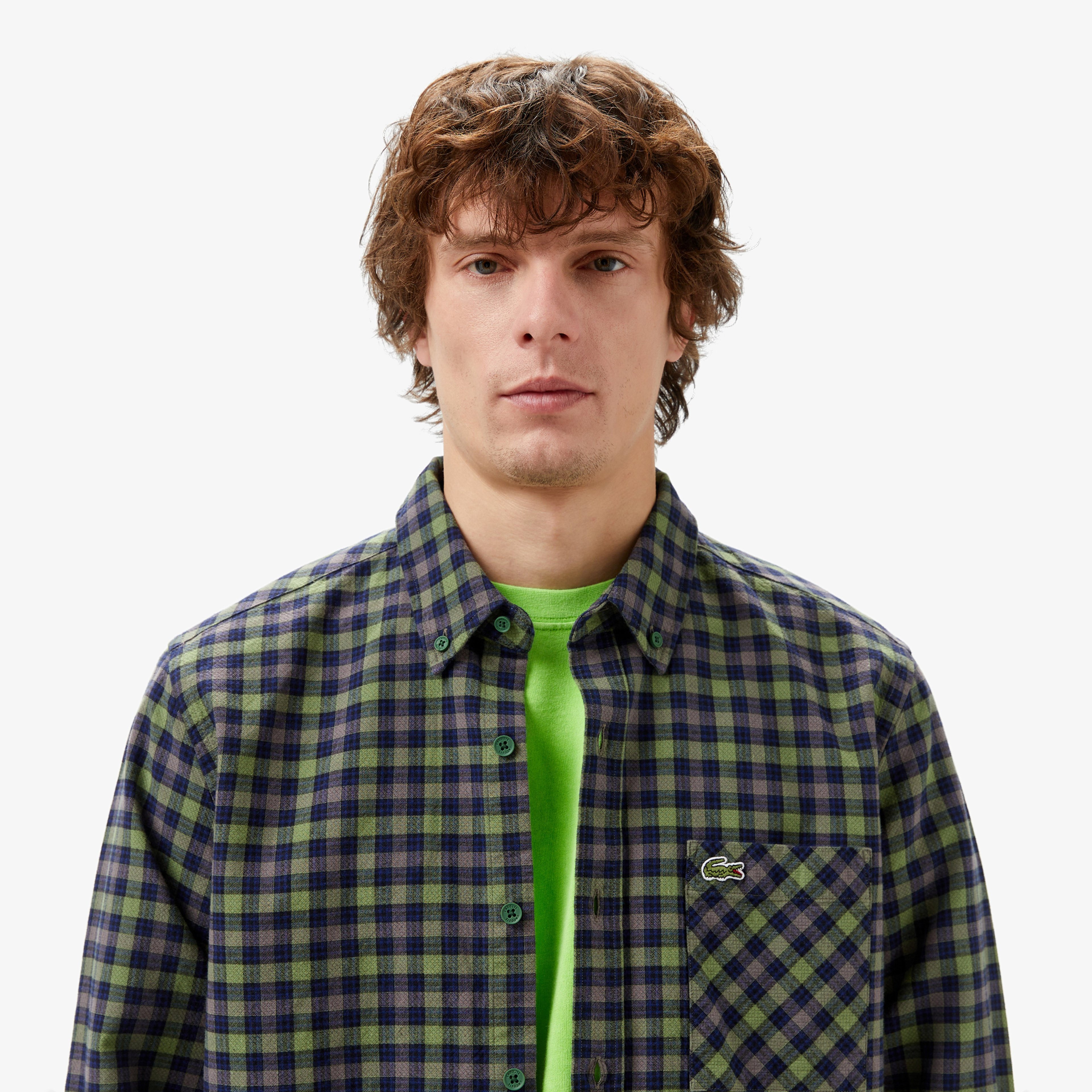 Erkek Regular Fit Ekose Koyu Yeşil Gömlek