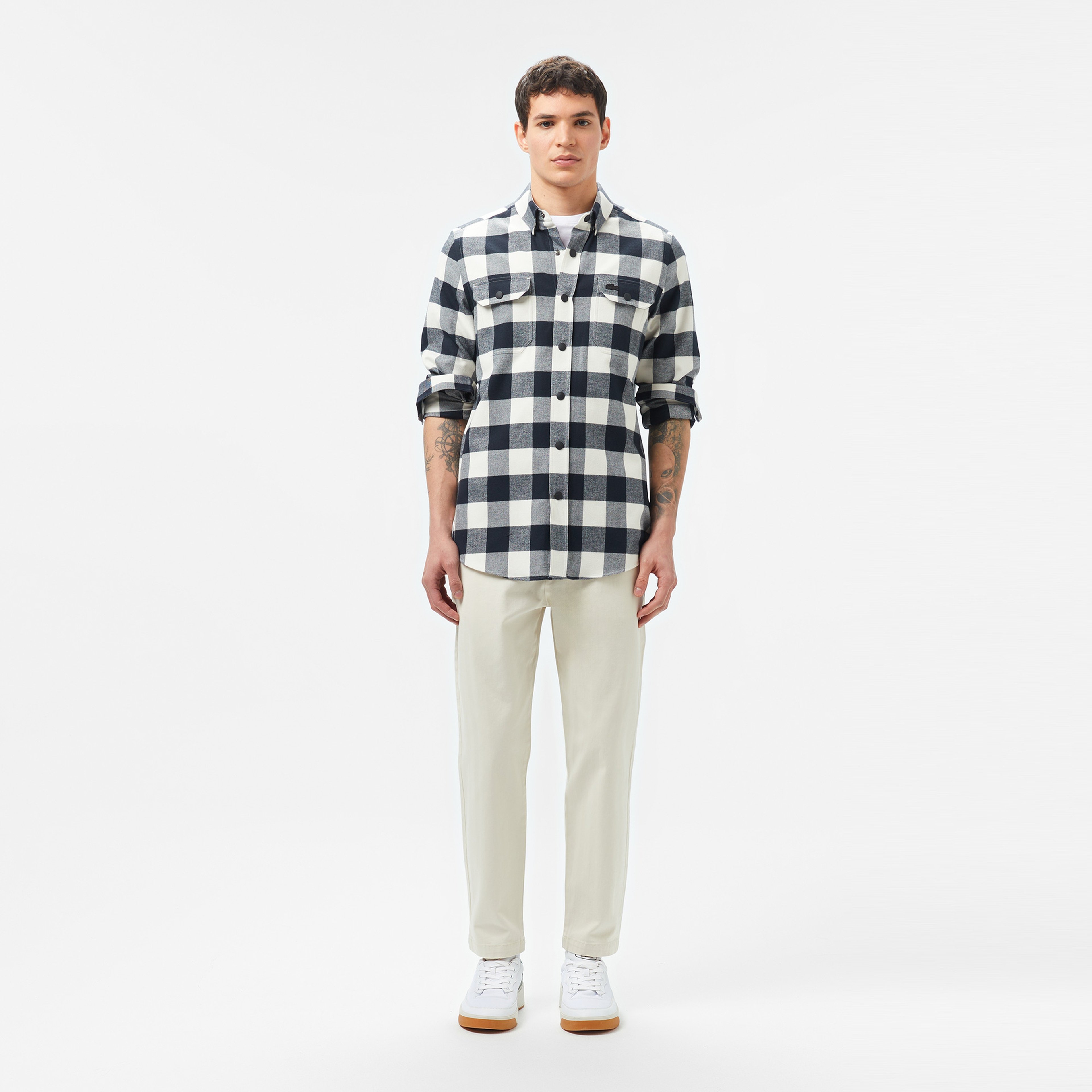 Erkek Slim Fit Ekose Siyah Gömlek