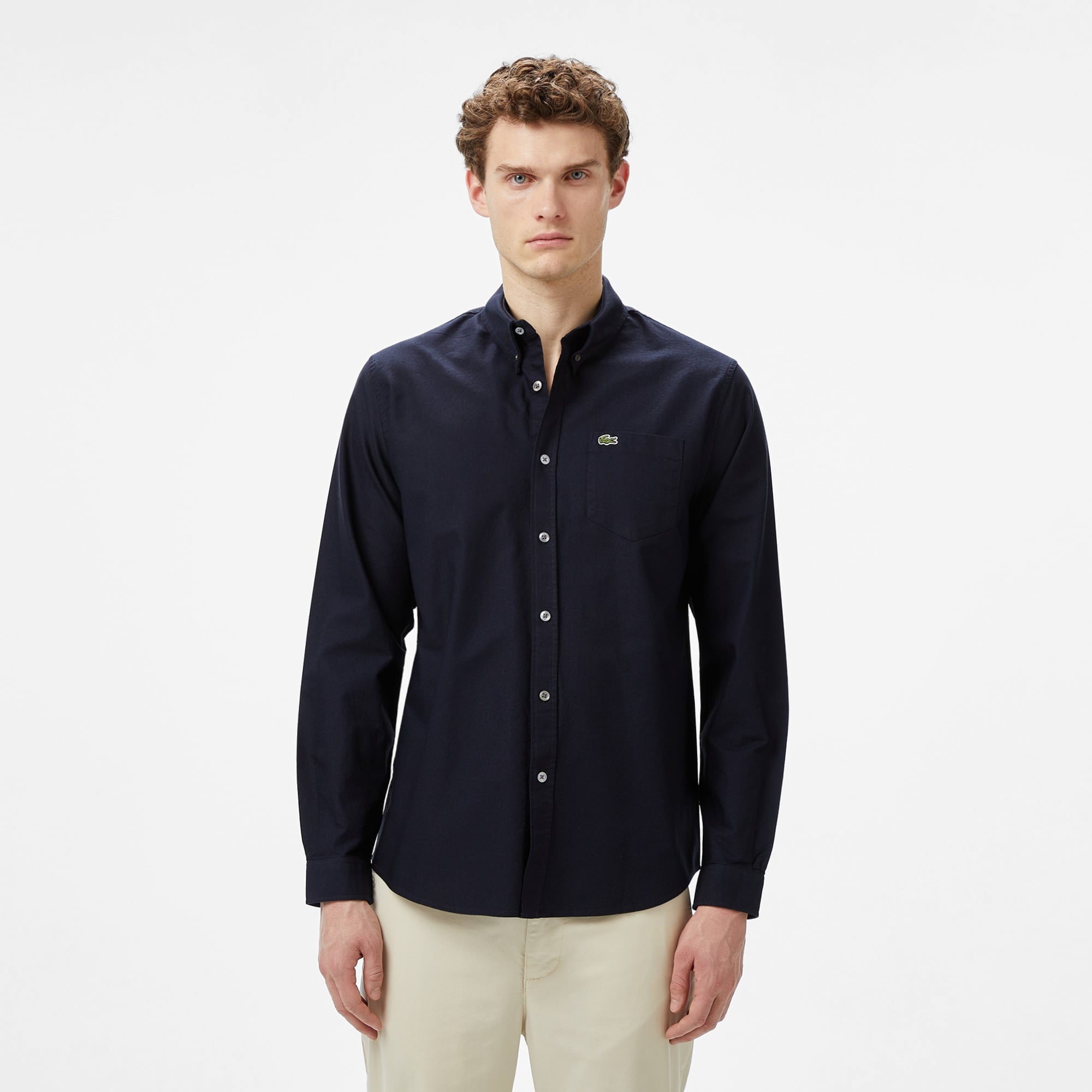 Erkek Regular Fit Düğmeli Yaka Lacivert Gömlek