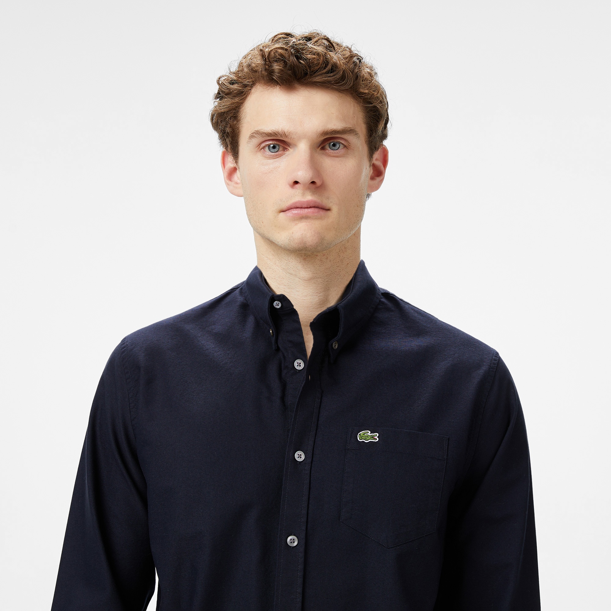 Erkek Regular Fit Düğmeli Yaka Lacivert Gömlek