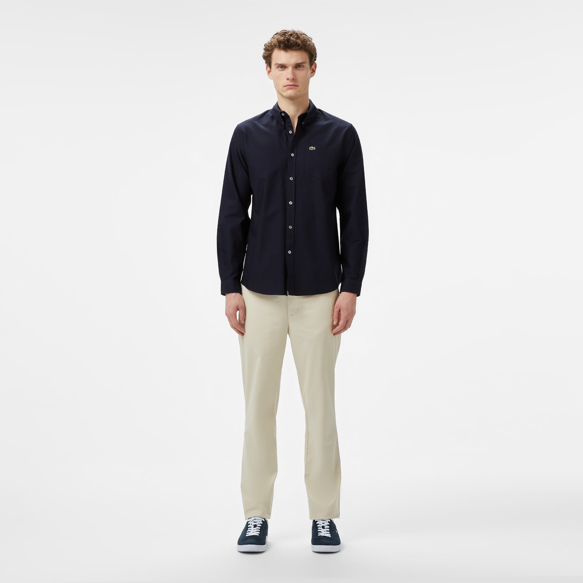 Erkek Regular Fit Düğmeli Yaka Lacivert Gömlek