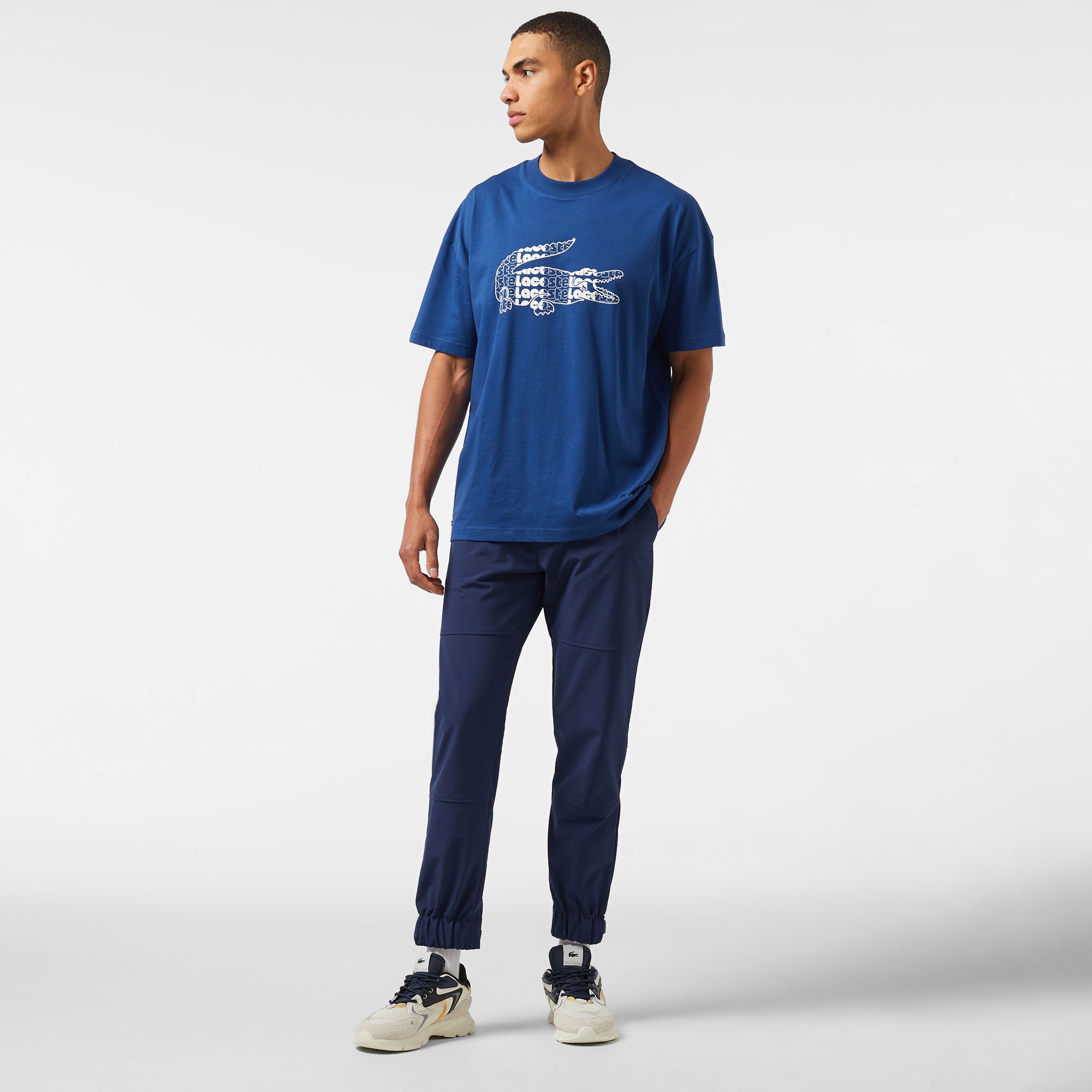 Lacoste Erkek Relaxed Fit Bisiklet Yaka Baskılı Lacivert T-Shirt