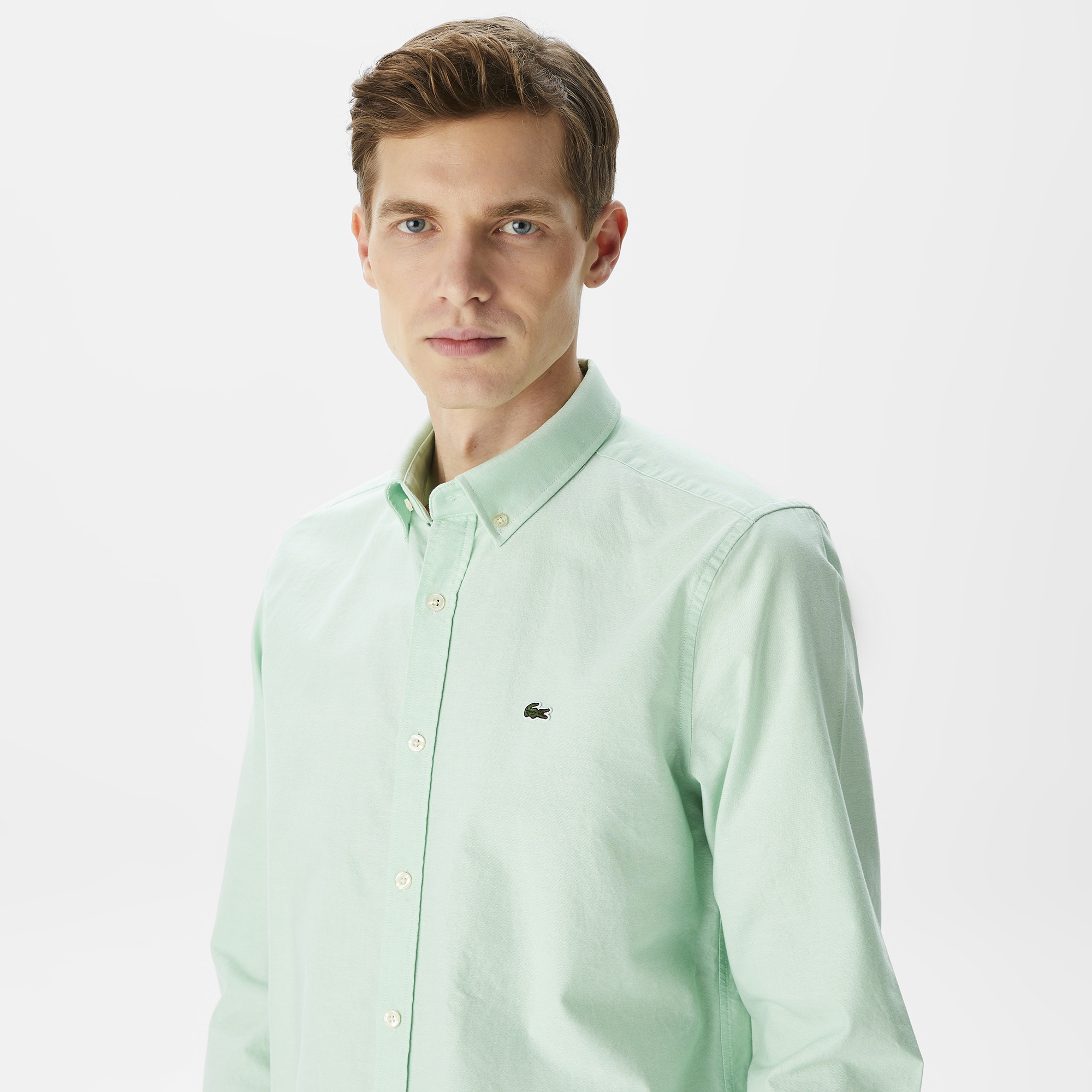 Lacoste Erkek Slim Fit Düğmeli Yaka Açık Yeşil Gömlek