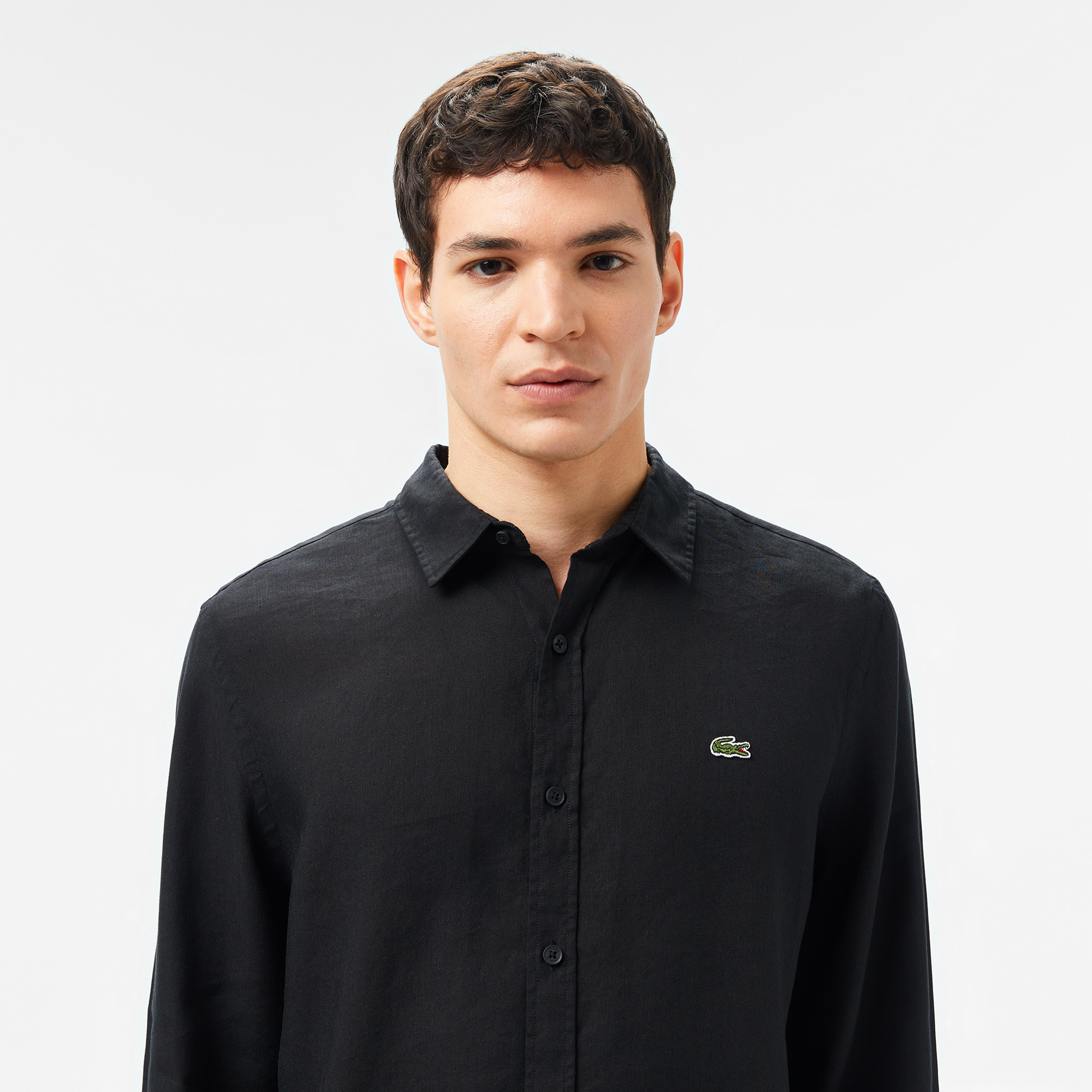 Lacoste Erkek Regular Fit Keten Siyah Gömlek görsel 6