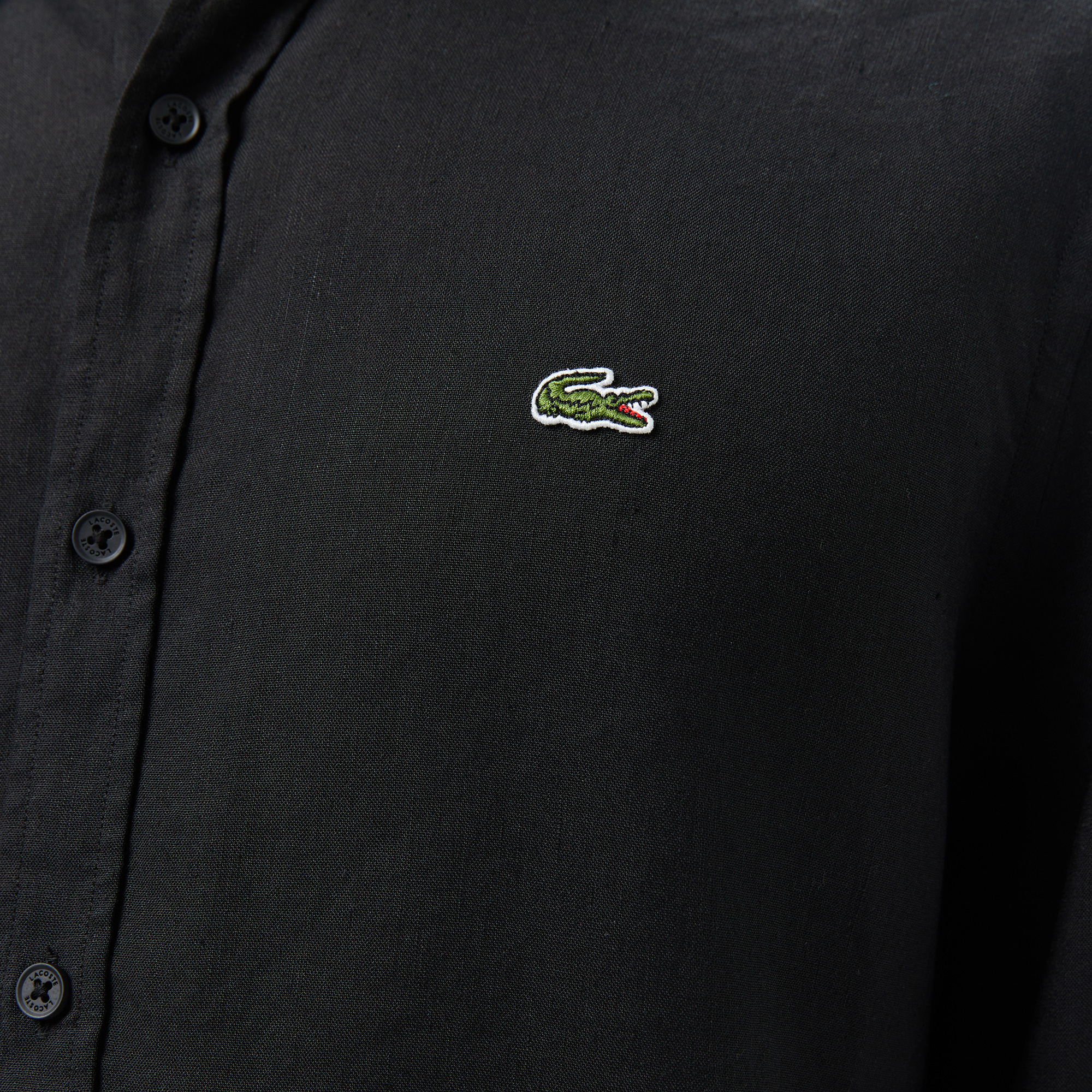 Lacoste Erkek Regular Fit Keten Siyah Gömlek görsel 7