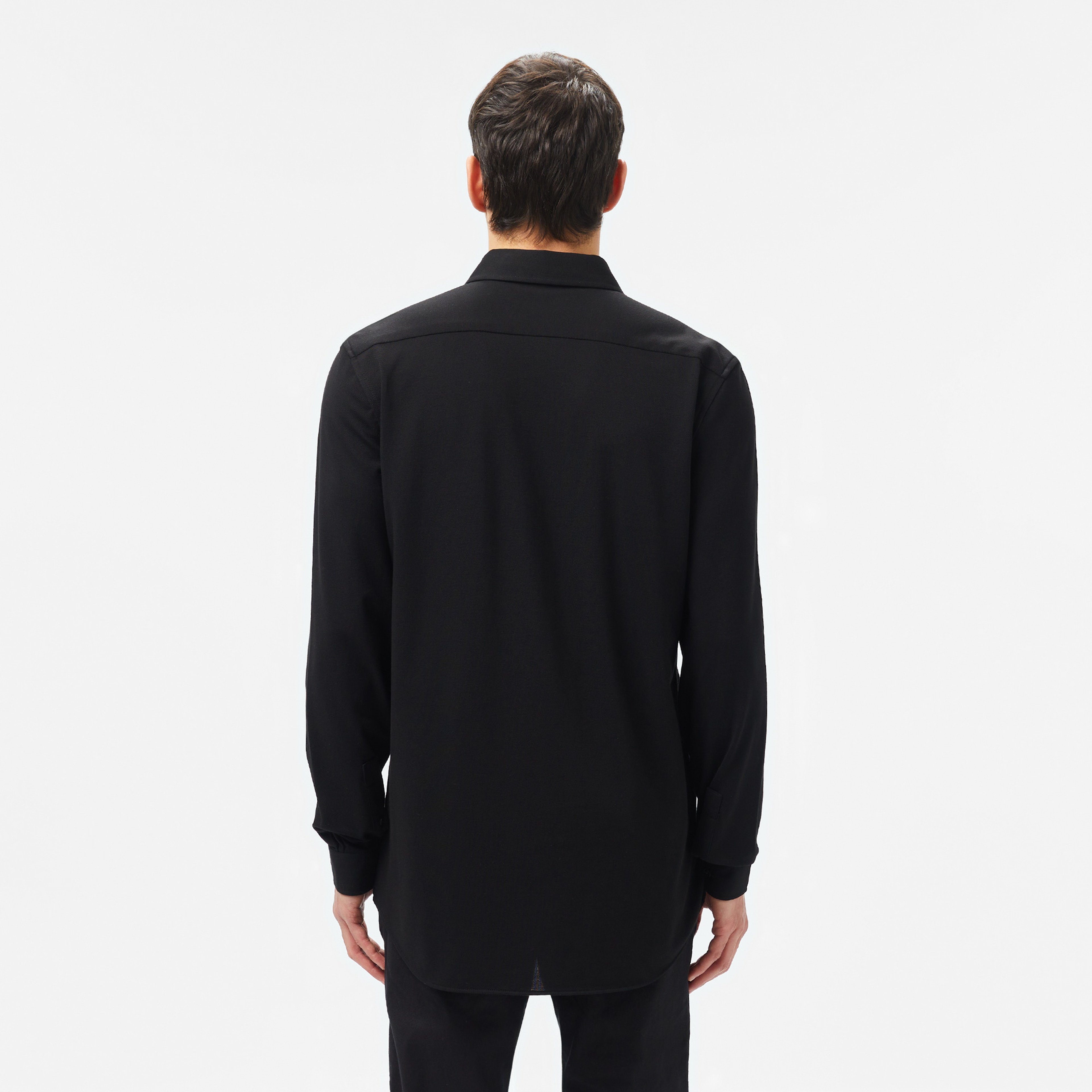 Erkek Slim Fit Düğmeli Yaka Siyah Gömlek