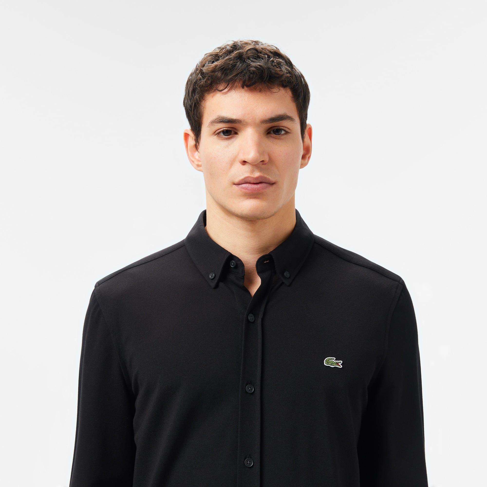 Lacoste Erkek Slim Fit Düğmeli Yaka Siyah Gömlek görsel 6