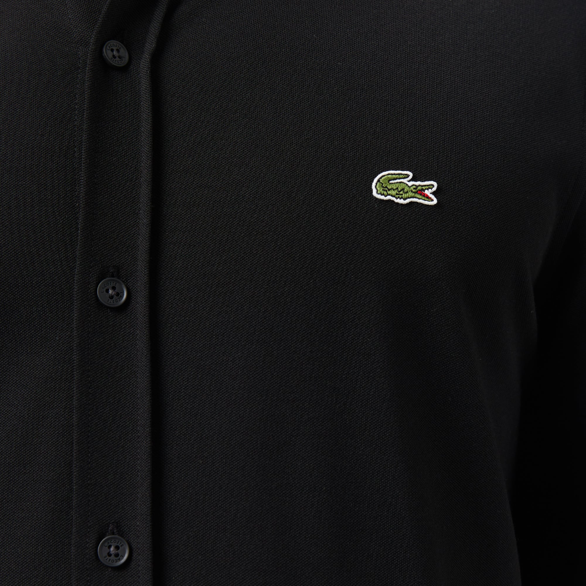 Lacoste Erkek Slim Fit Düğmeli Yaka Siyah Gömlek görsel 7