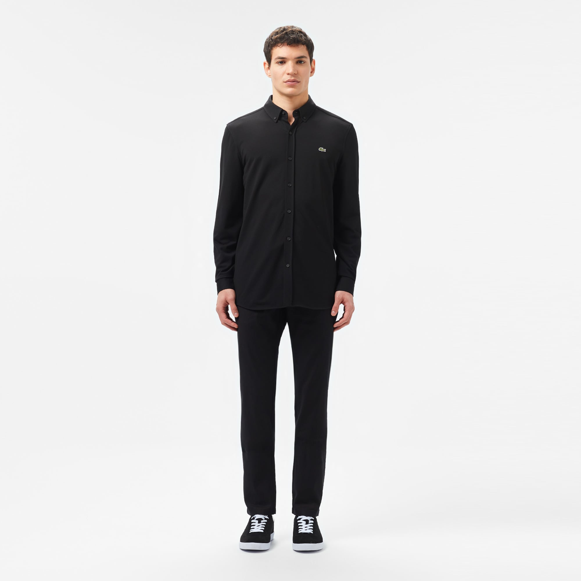Lacoste Erkek Slim Fit Düğmeli Yaka Siyah Gömlek görsel 5