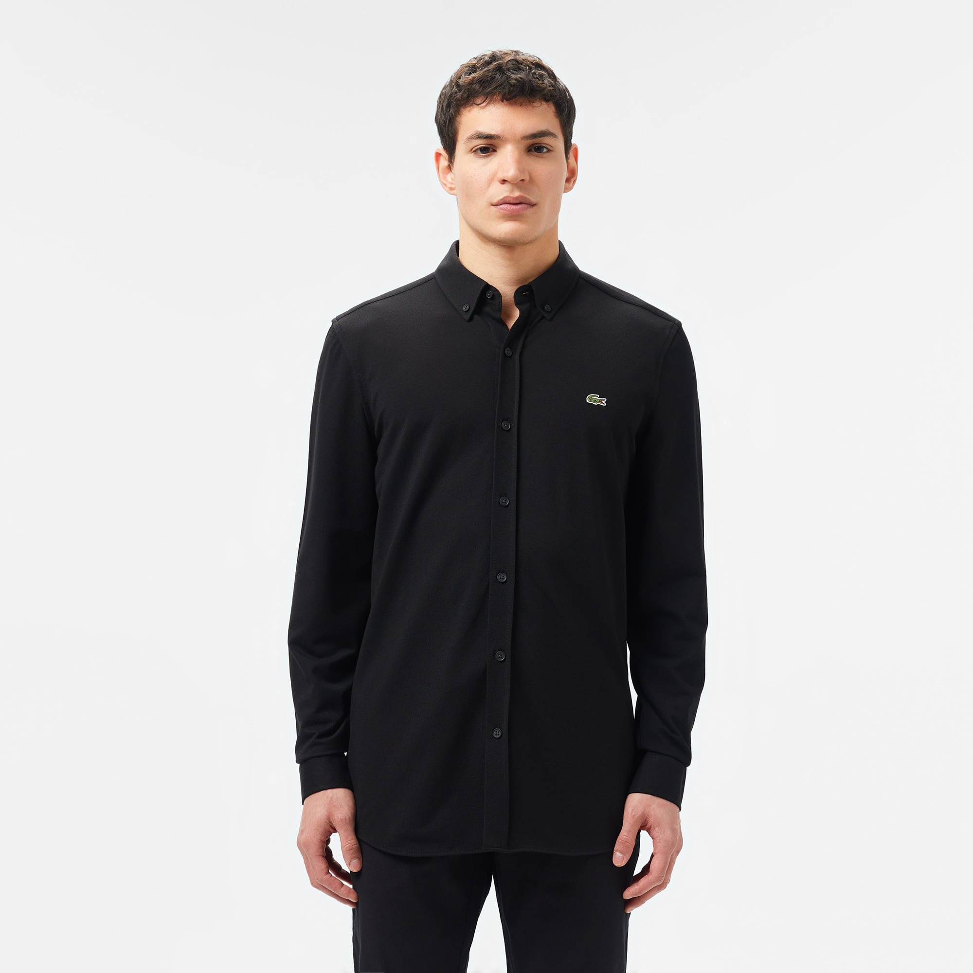 Lacoste Erkek Slim Fit Düğmeli Yaka Siyah Gömlek