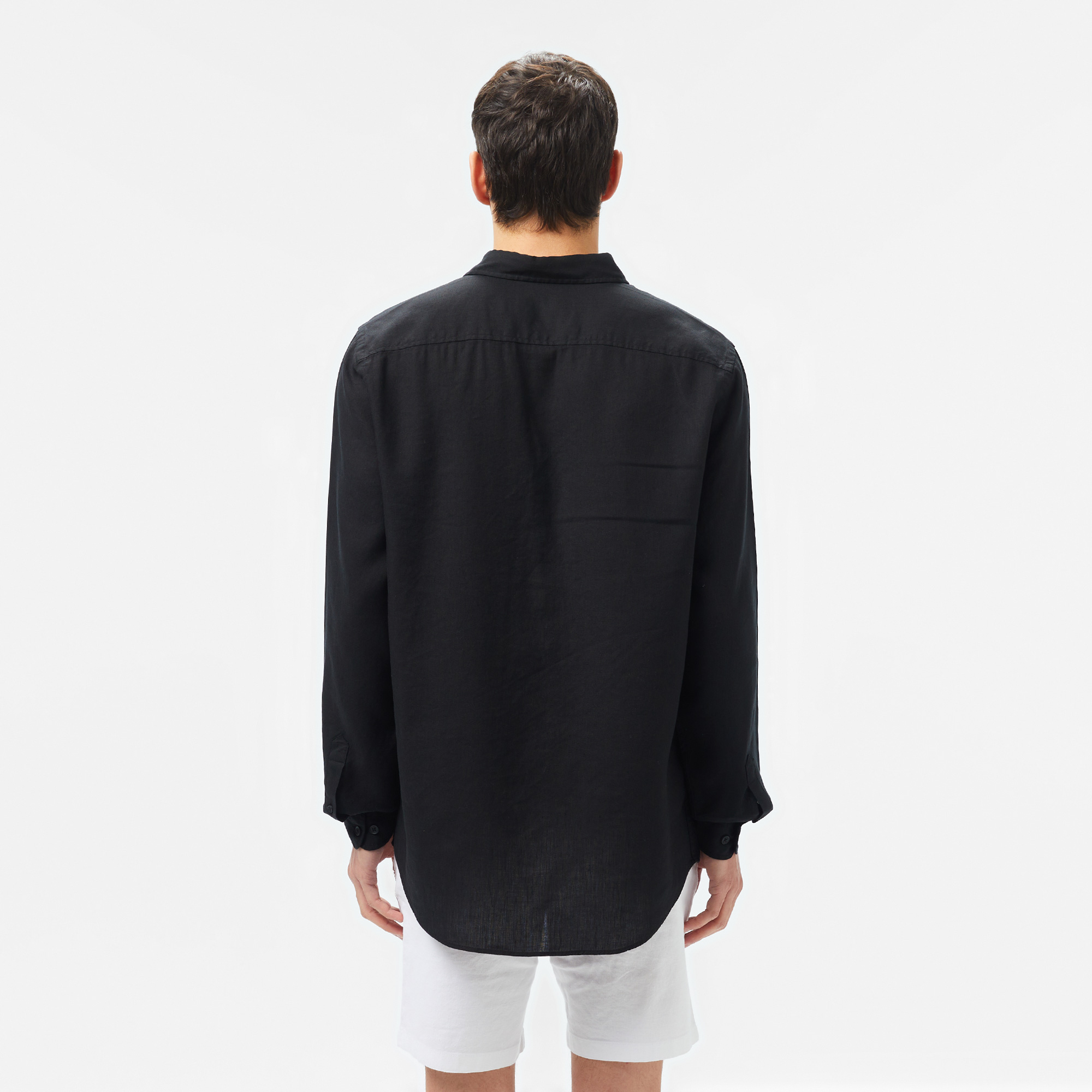 Lacoste Erkek Regular Fit Keten Siyah Gömlek görsel 2